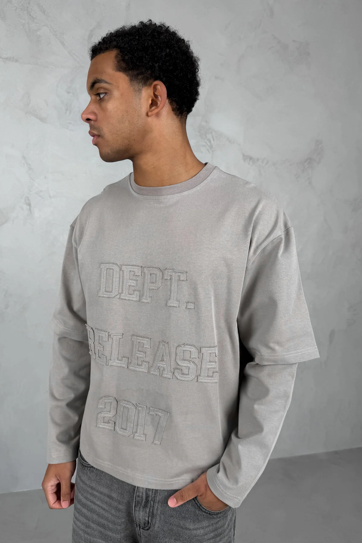 Dept. Release Double Layer Boxy Long Sleeve T-Shirt - Grey - Image 12