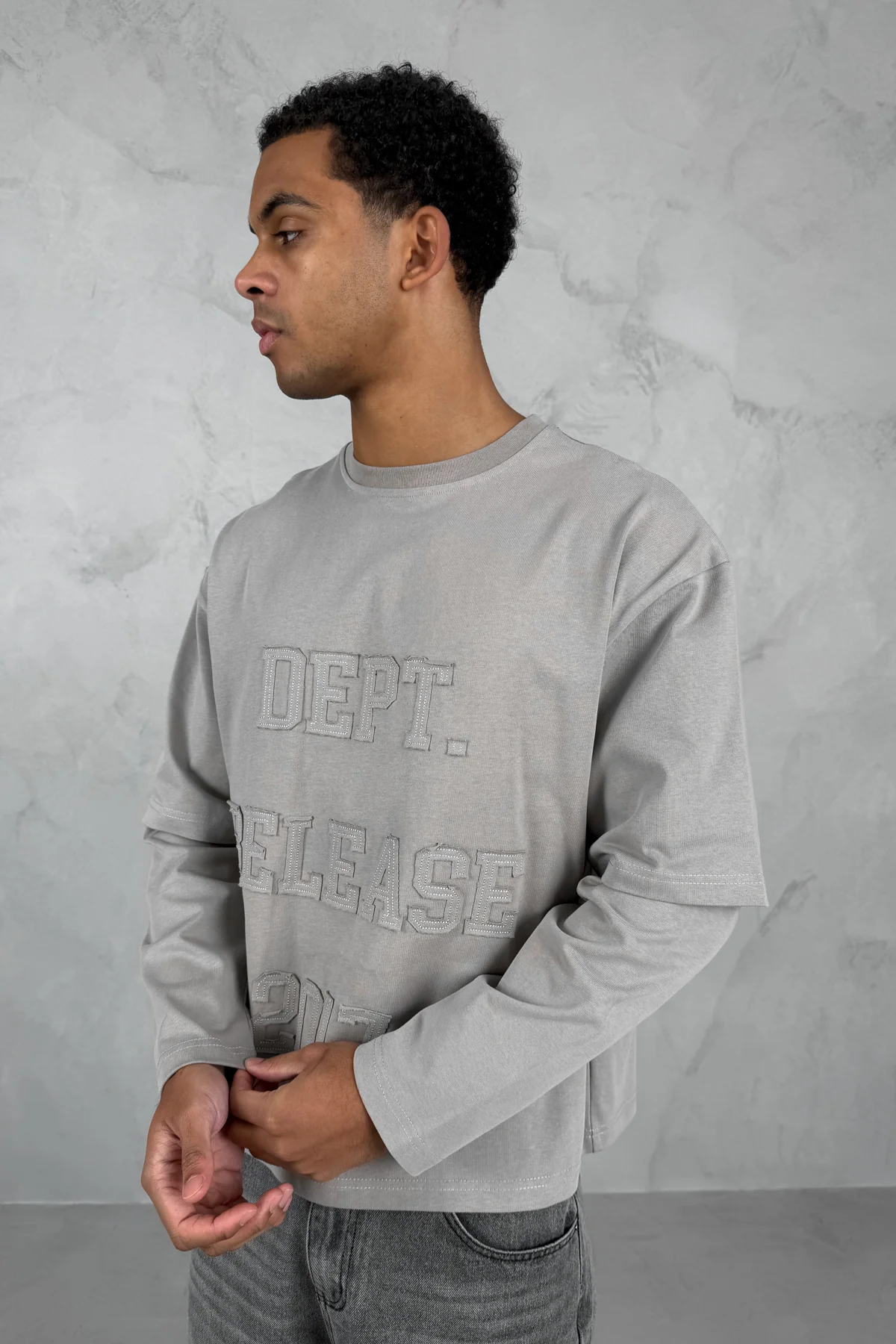 Dept. Release Double Layer Boxy Long Sleeve T-Shirt - Grey - Image 13