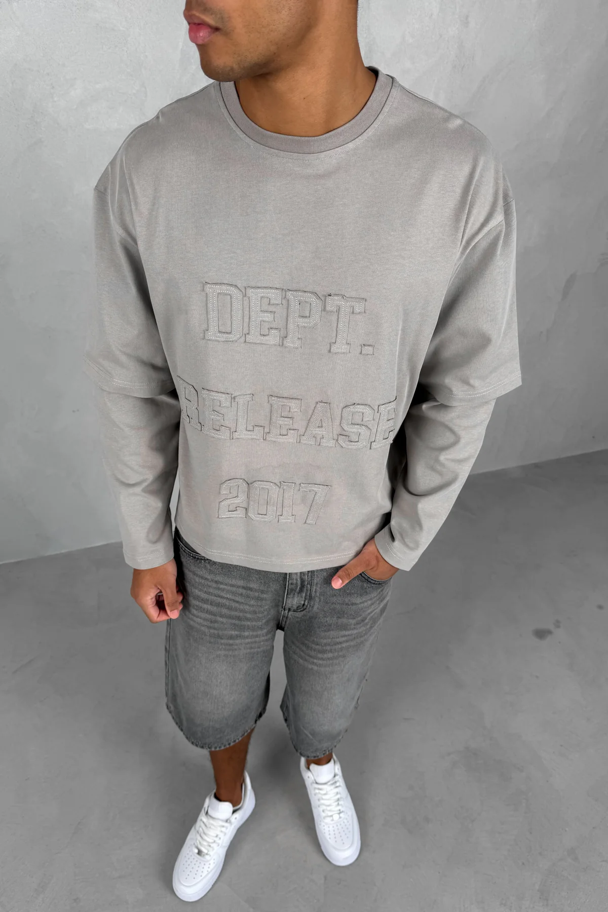 Dept. Release Double Layer Boxy Long Sleeve T-Shirt - Grey - Image 17
