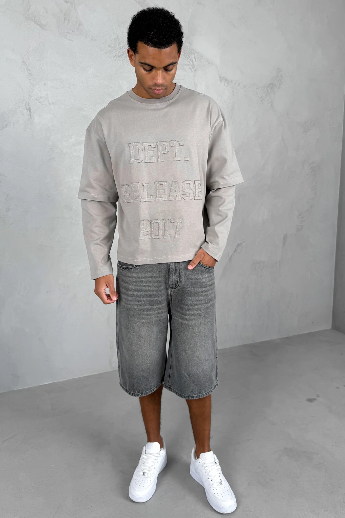 Dept. Release Double Layer Boxy Long Sleeve T-Shirt - Grey - Image 18