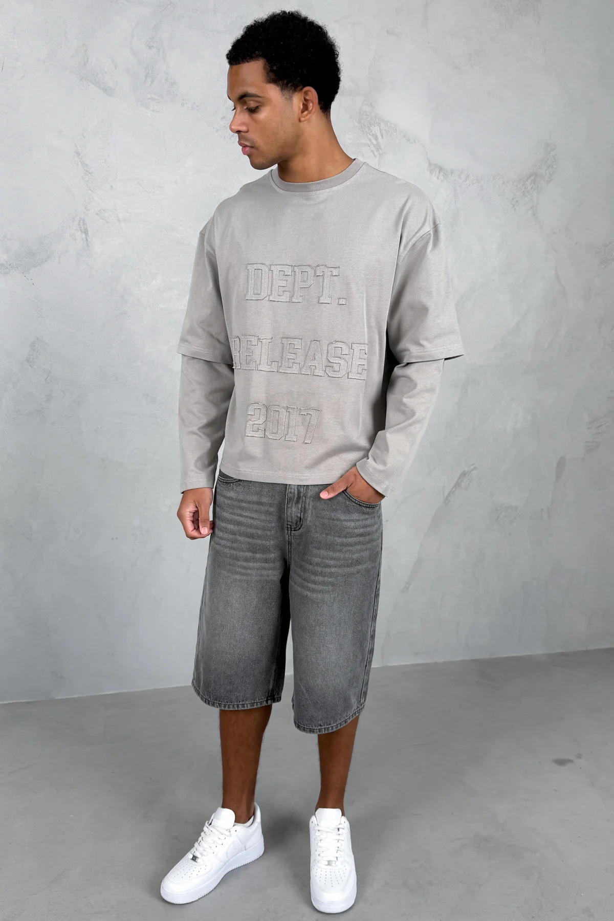 Dept. Release Double Layer Boxy Long Sleeve T-Shirt - Grey - Image 19
