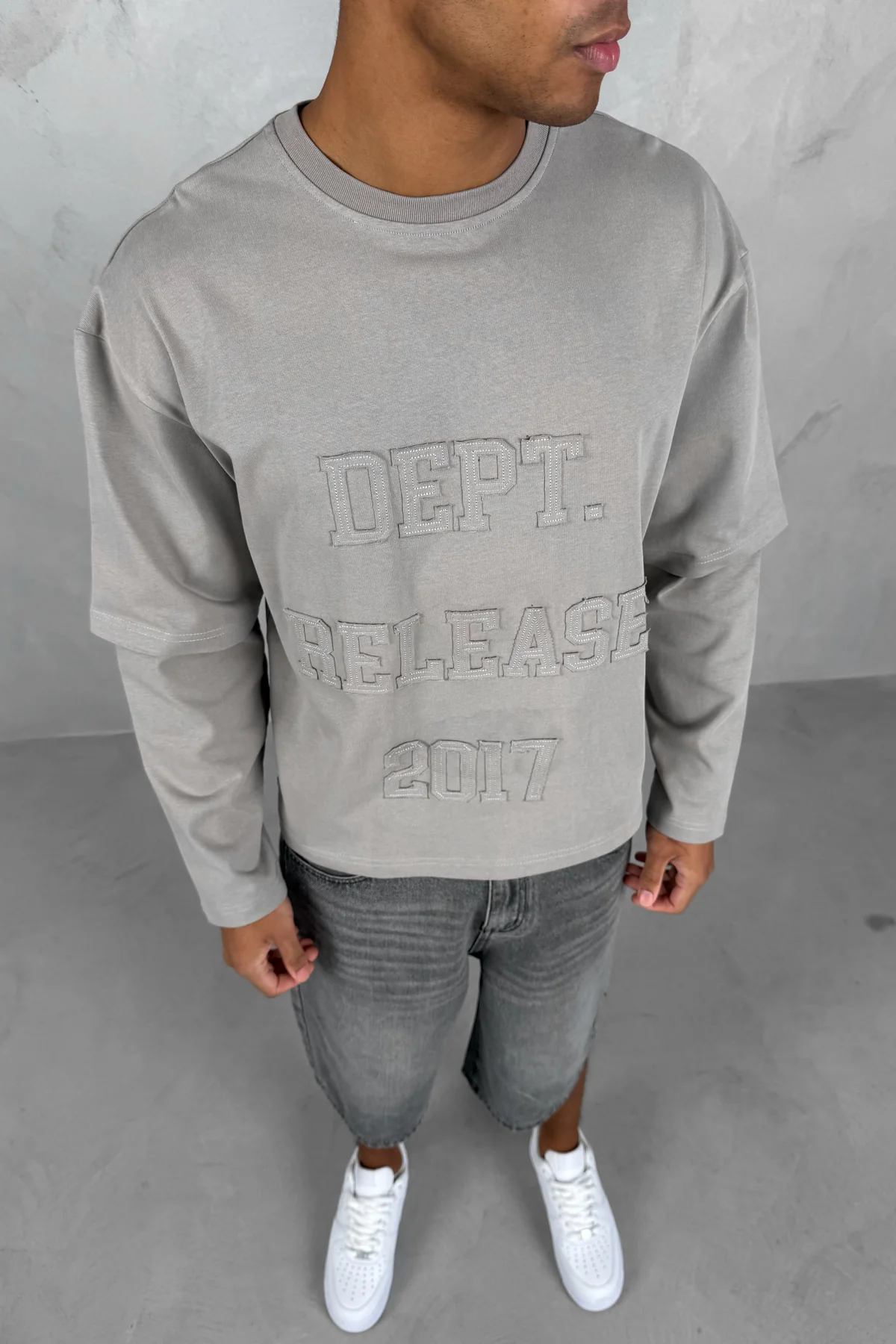 Dept. Release Double Layer Boxy Long Sleeve T-Shirt - Grey - Image 5