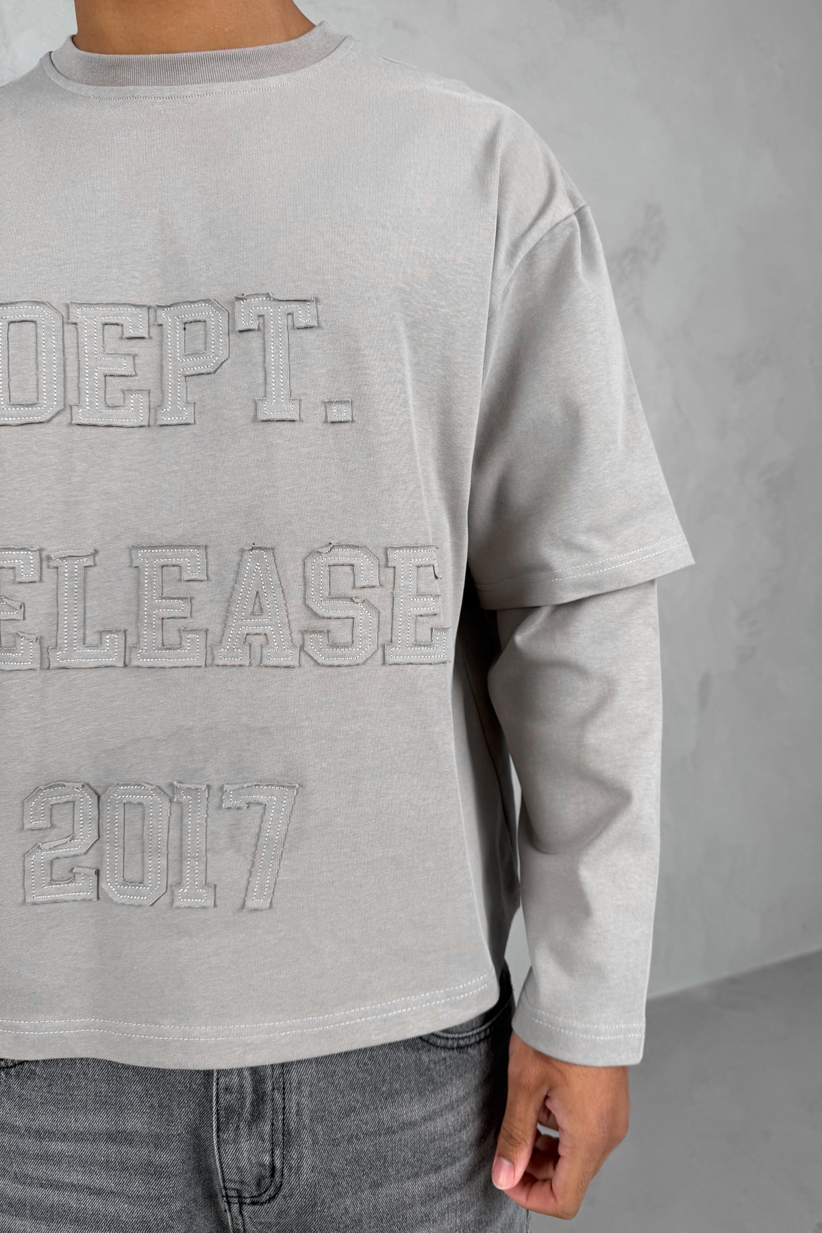 Dept. Release Double Layer Boxy Long Sleeve T-Shirt - Grey - Image 7