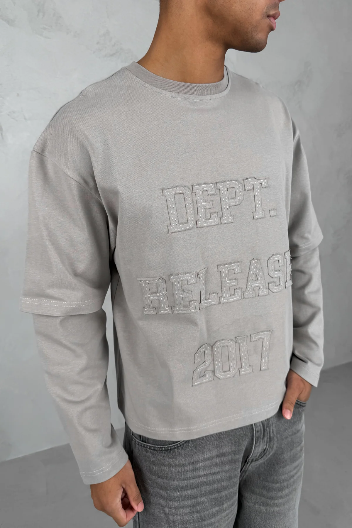 Dept. Release Double Layer Boxy Long Sleeve T-Shirt - Grey - Image 8