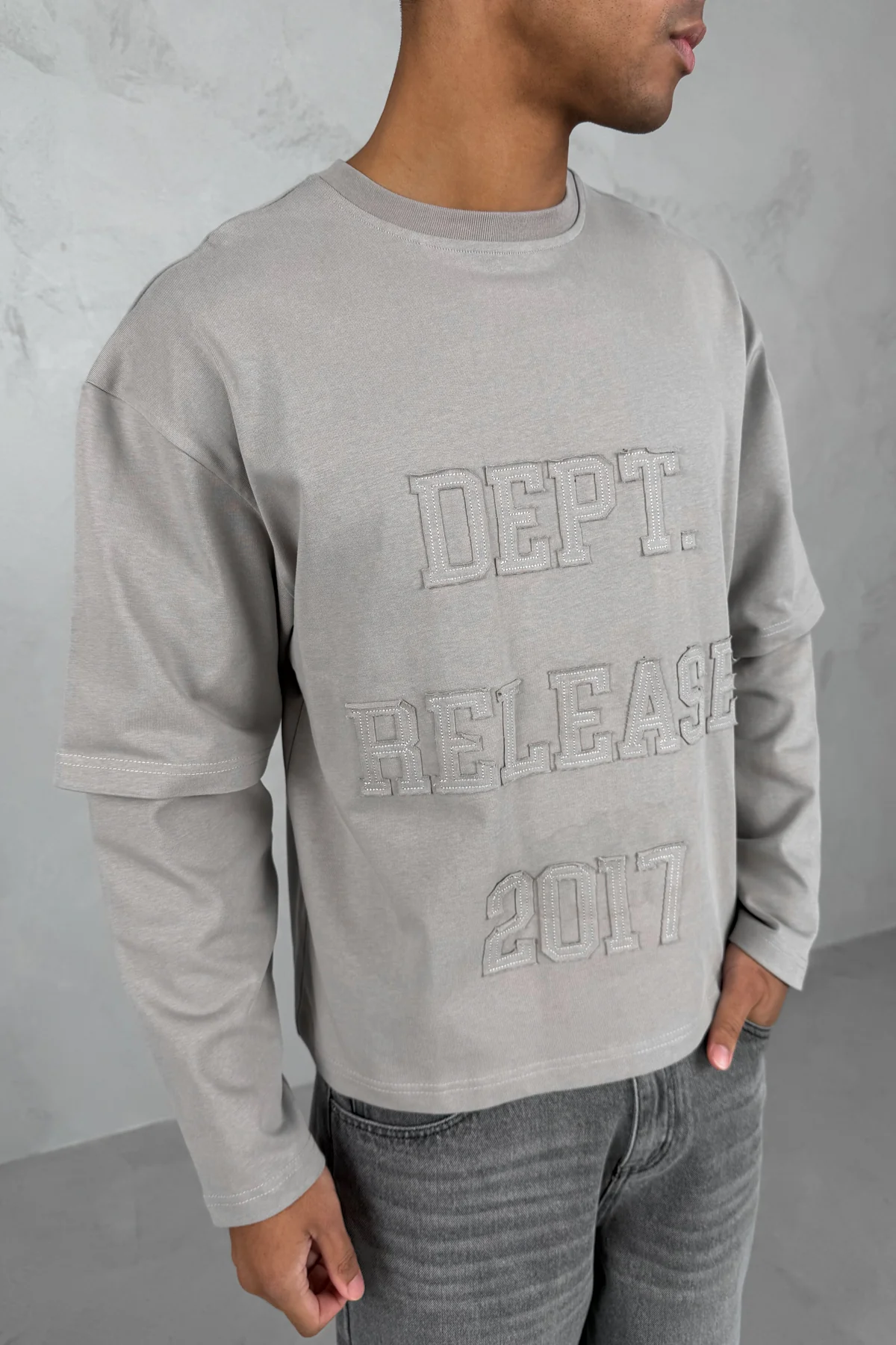 Dept. Release Double Layer Boxy Long Sleeve T-Shirt - Grey - Image 9
