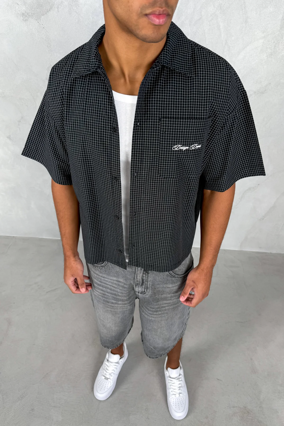 Design Dept Boxy Micro Check Shirt - Black - Image 3
