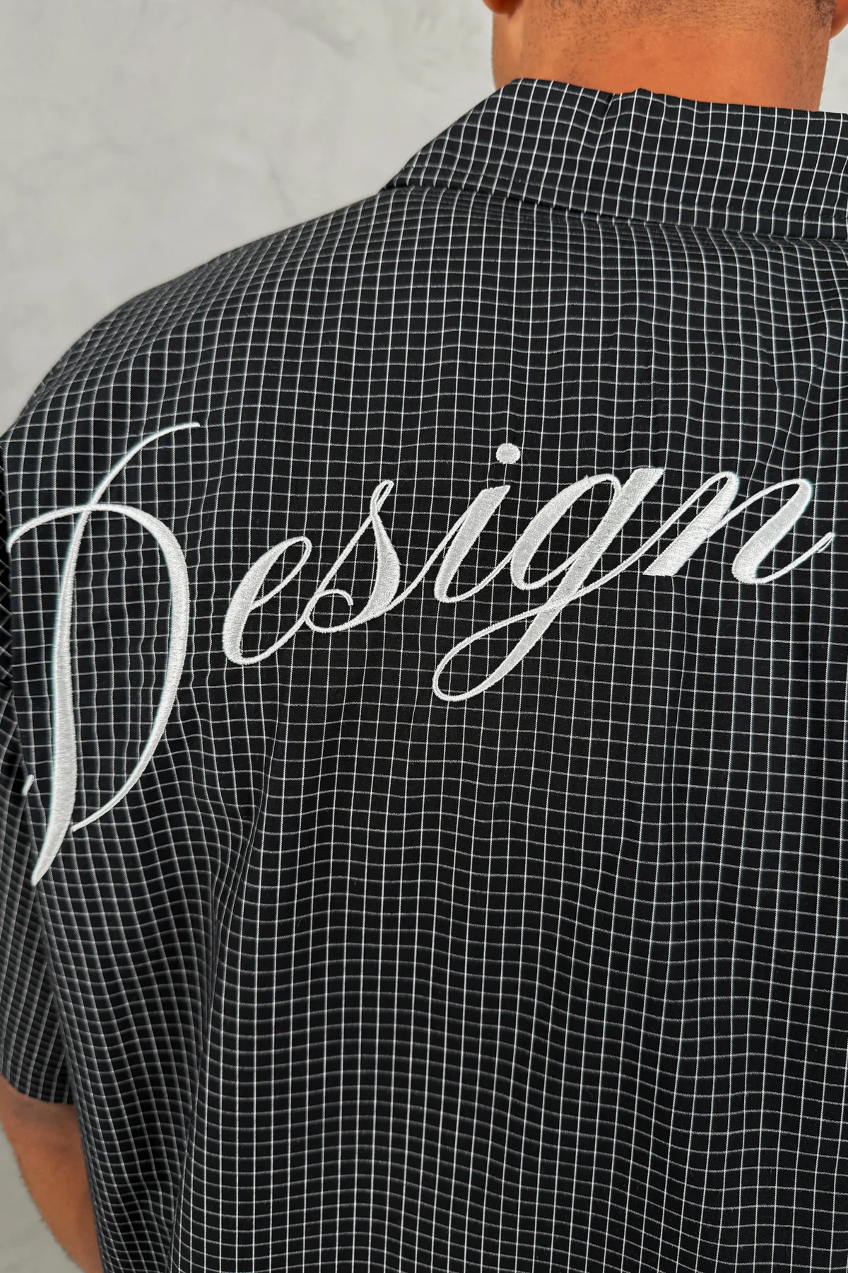 Design Dept Boxy Micro Check Shirt - Black - Image 5