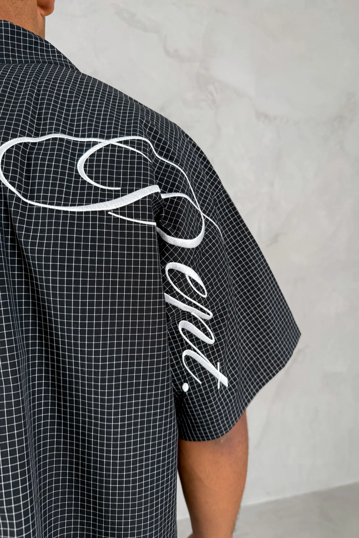 Design Dept Boxy Micro Check Shirt - Black - Image 6