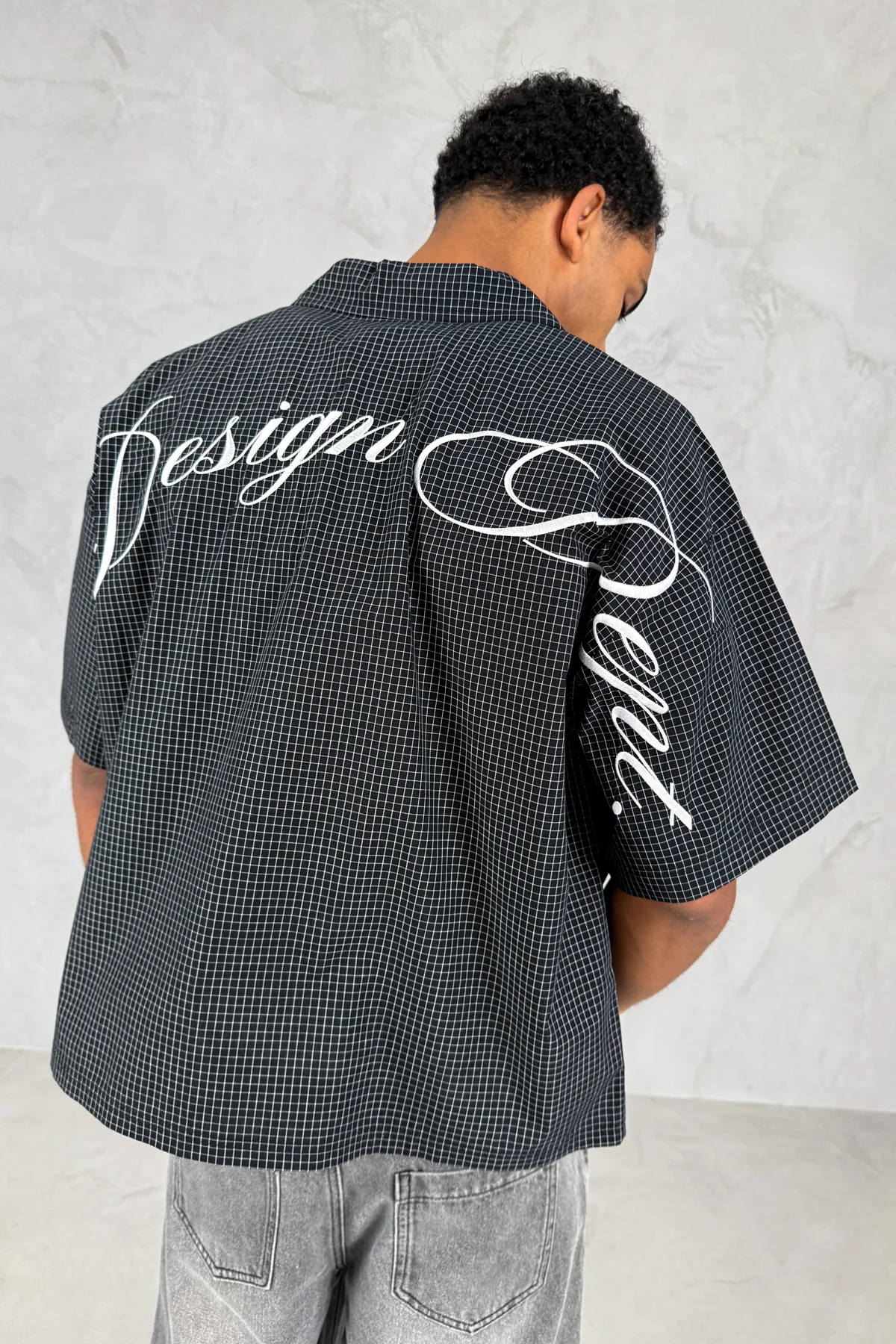Design Dept Boxy Micro Check Shirt - Black - Image 7