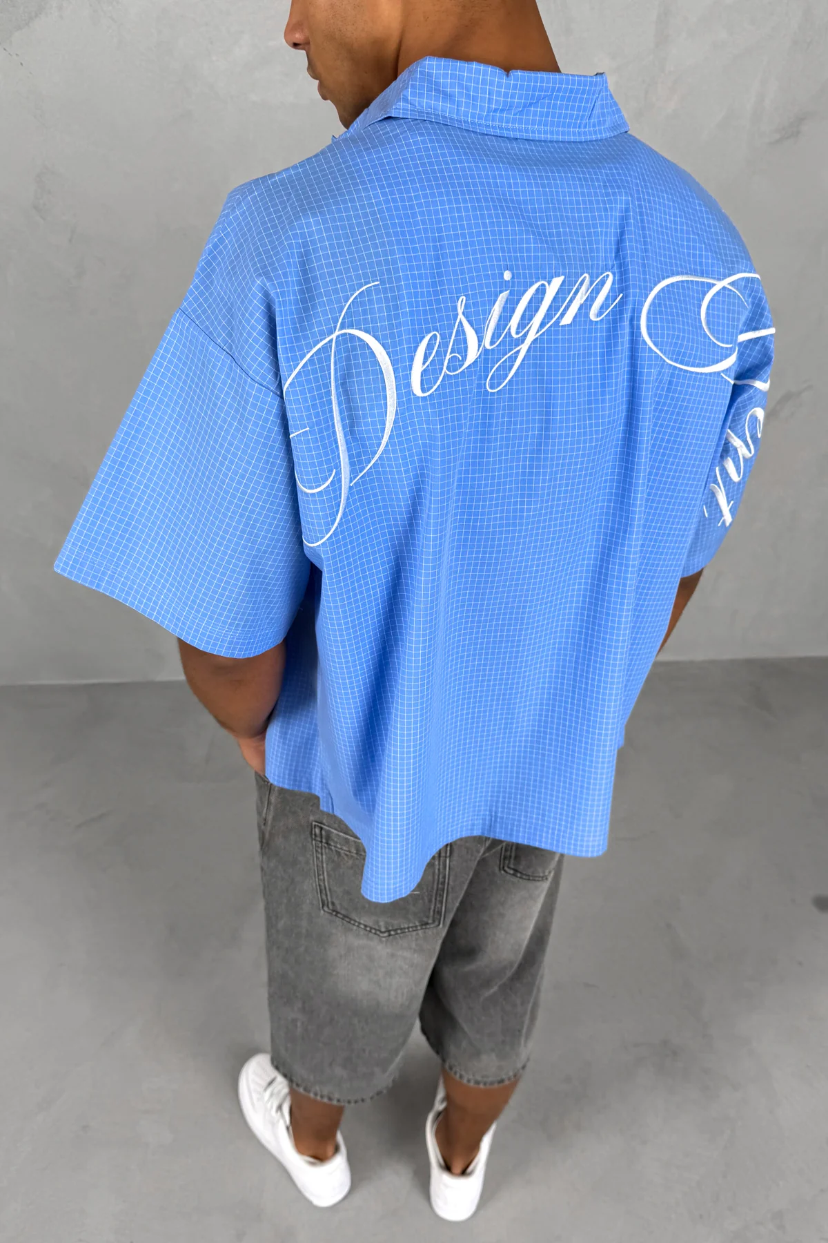 Design Dept Boxy Micro Check Shirt - Blue - Image 3
