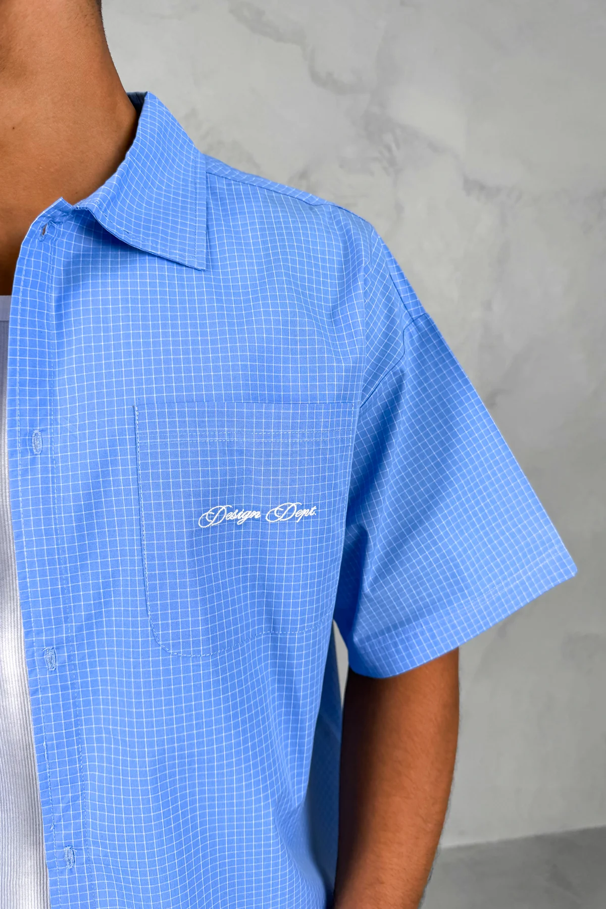Design Dept Boxy Micro Check Shirt - Blue - Image 5