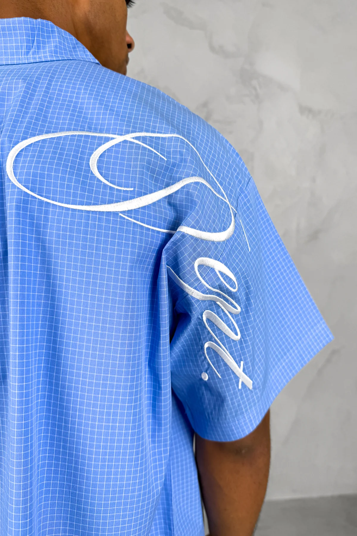 Design Dept Boxy Micro Check Shirt - Blue - Image 6