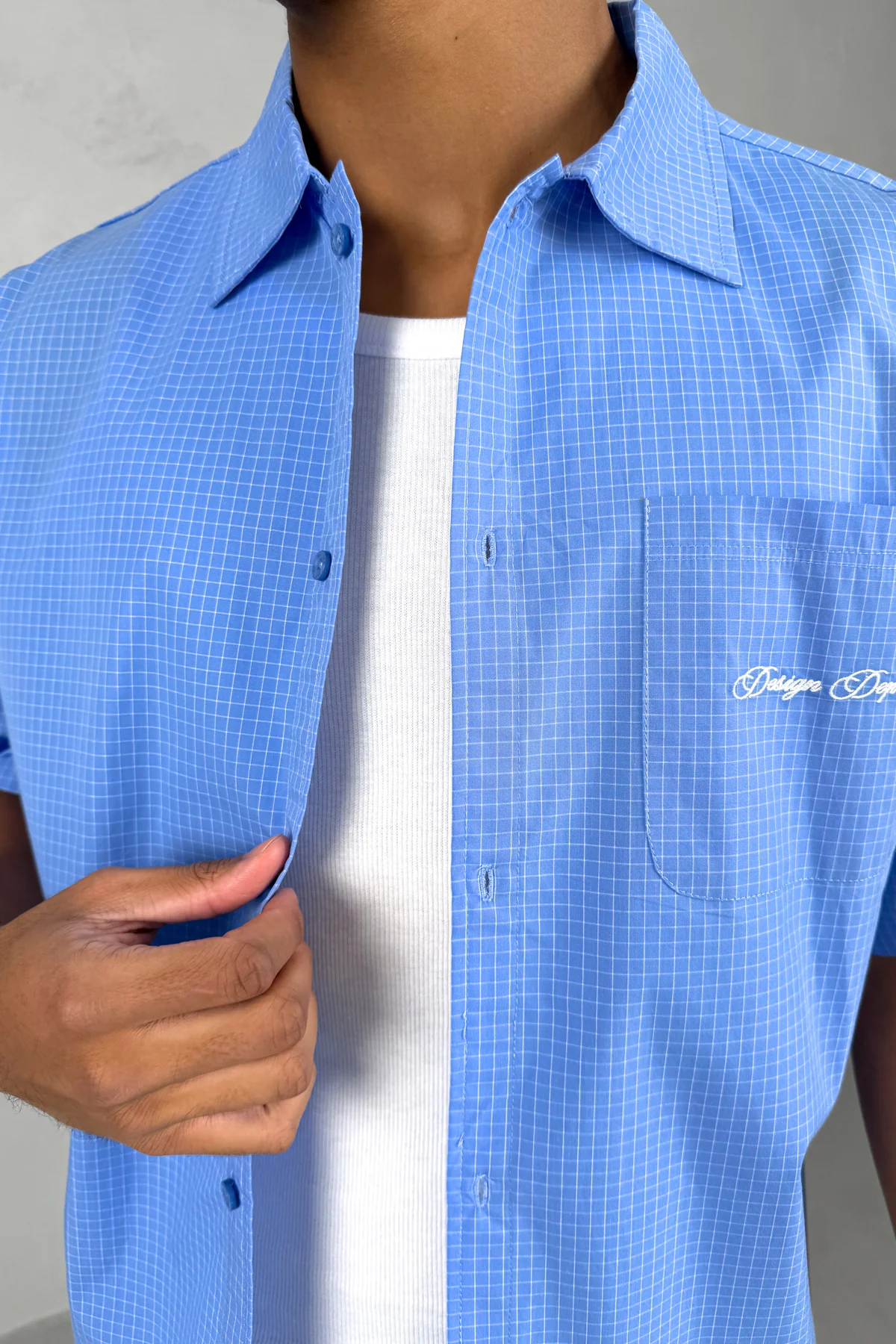Design Dept Boxy Micro Check Shirt - Blue - Image 8