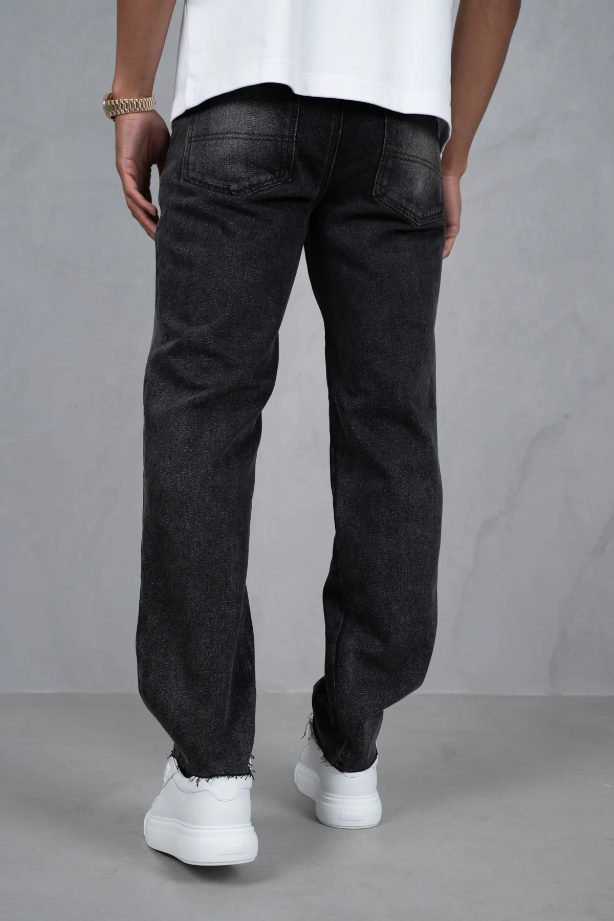 Distressed Open Hem Carpenter Denim - Washed Black - Image 6