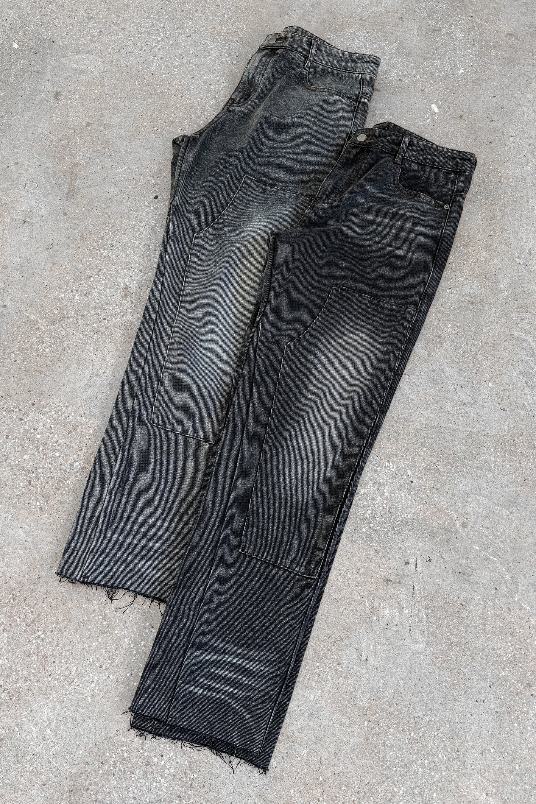 Distressed Open Hem Carpenter Denim - Washed Black - Image 7