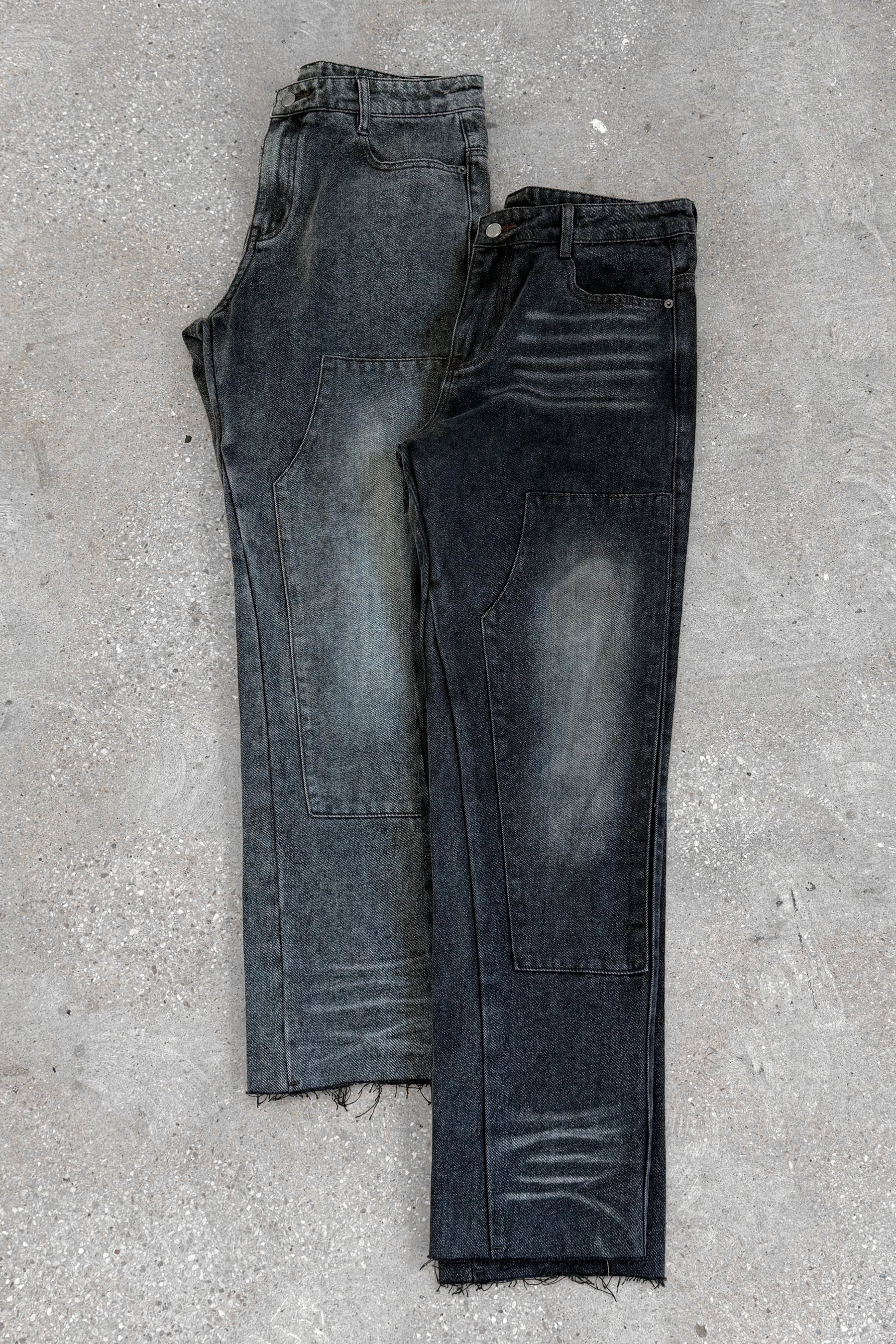 Distressed Open Hem Carpenter Denim - Washed Black - Image 8