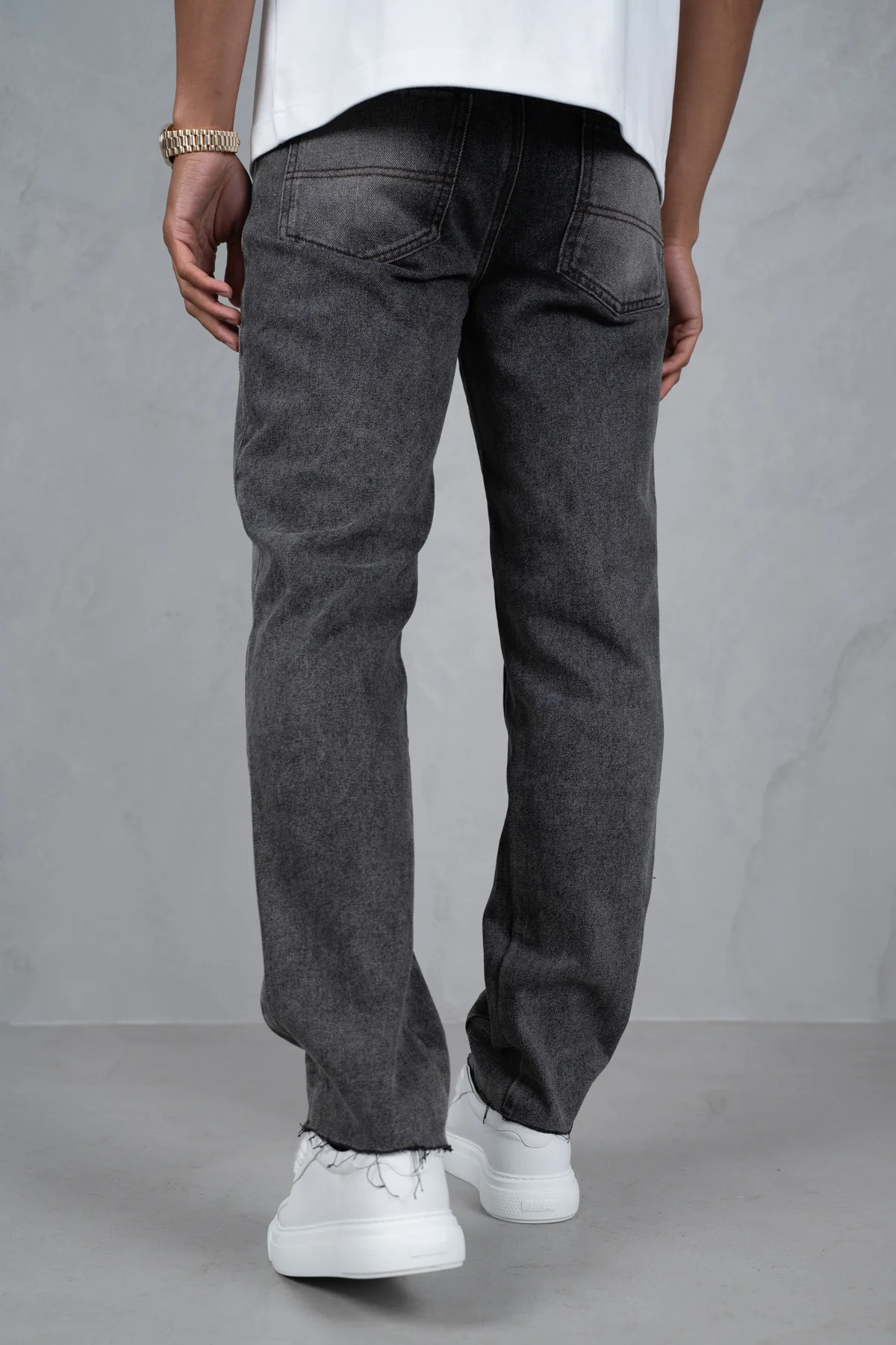 Distressed Open Hem Carpenter Denim - Washed Grey - Image 6