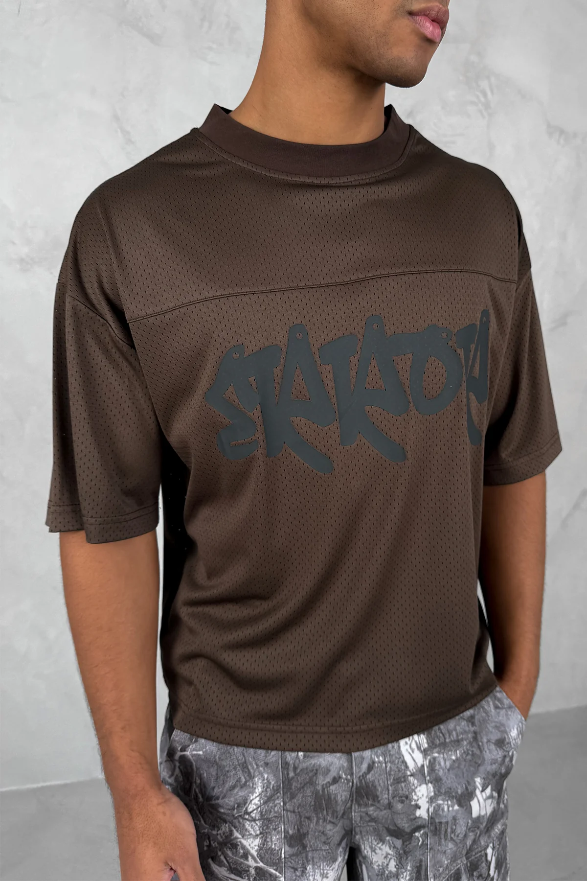 Error Boxy Mesh T-Shirt - Khaki Brown