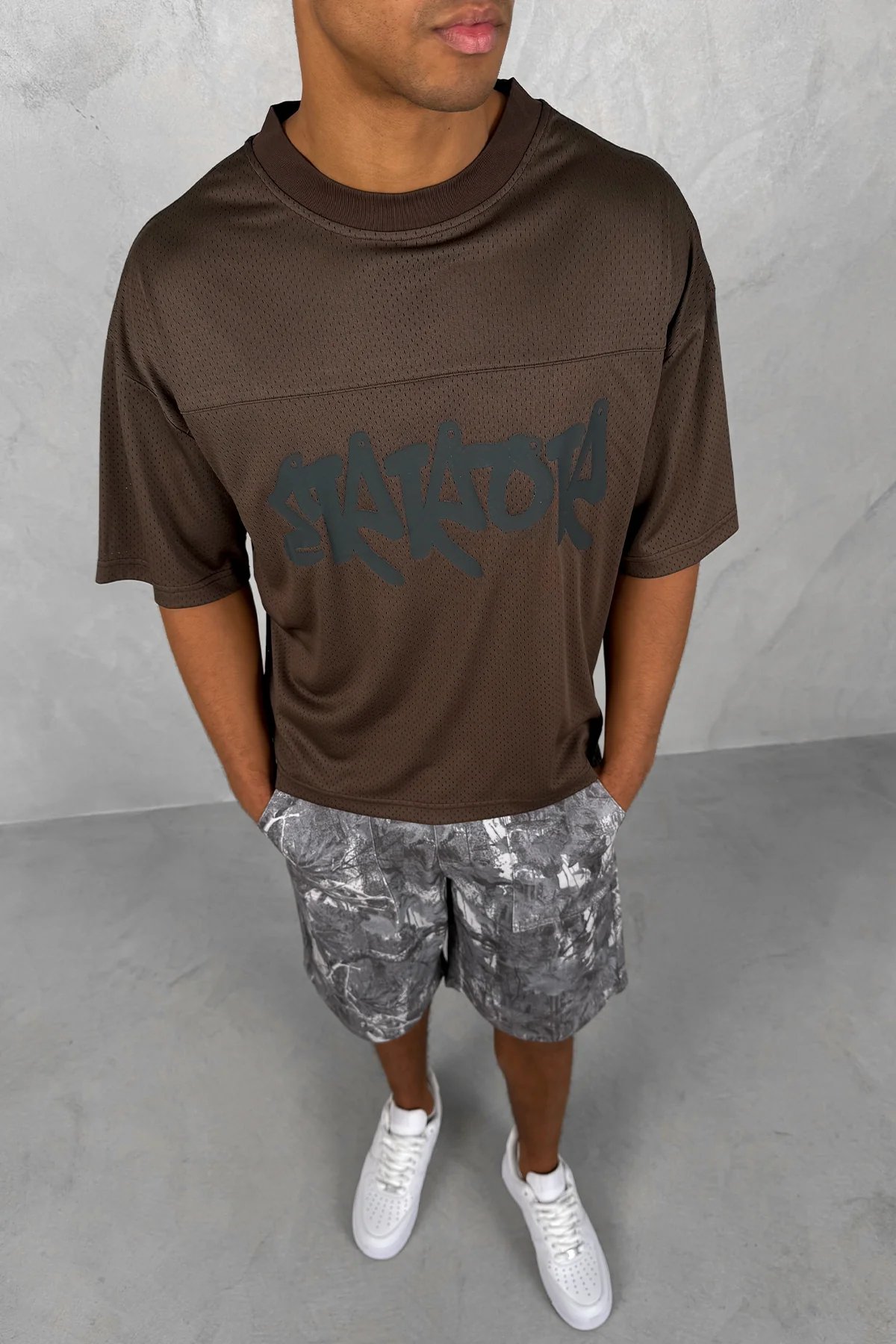 Error Boxy Mesh T-Shirt - Khaki Brown - Image 2
