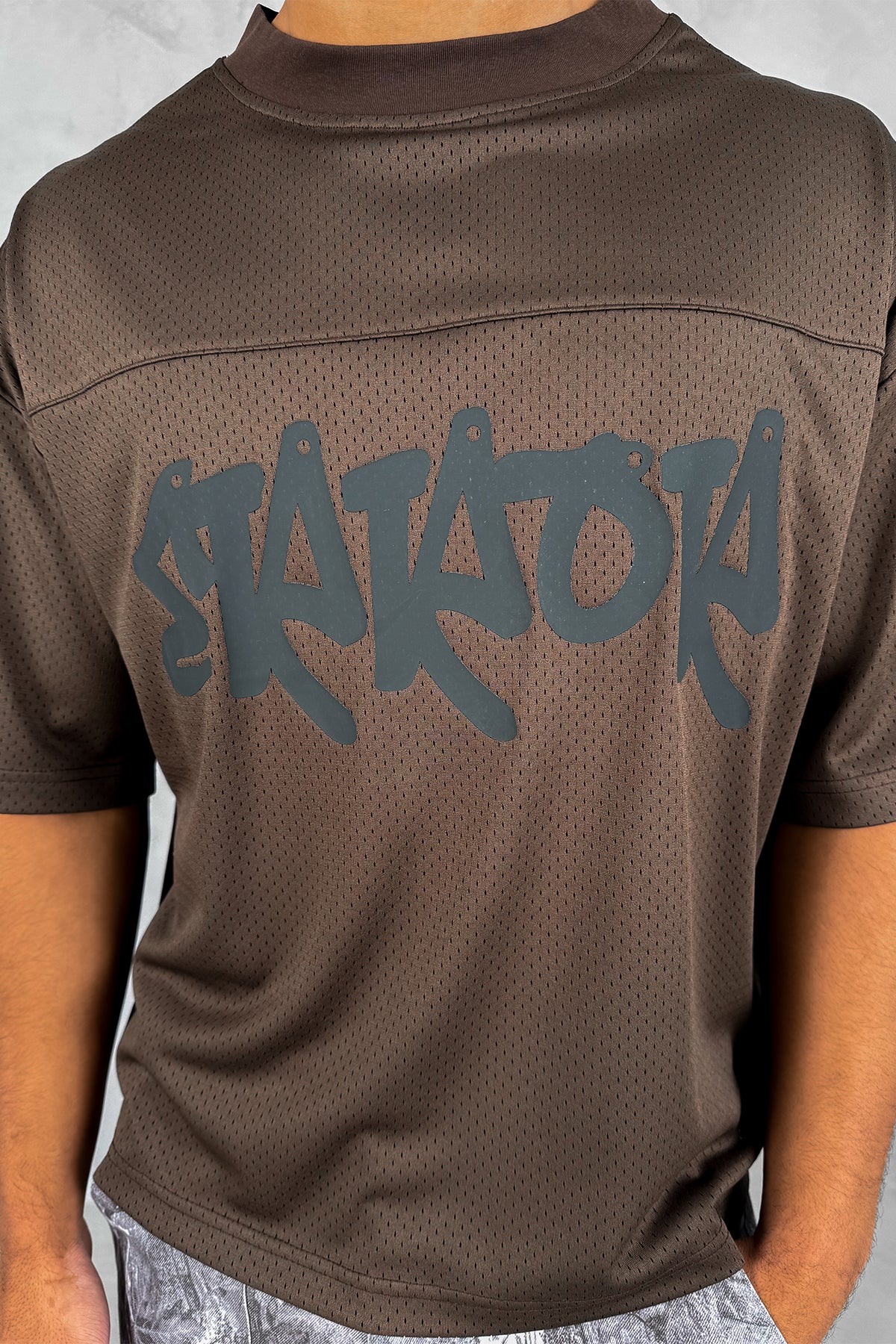 Error Boxy Mesh T-Shirt - Khaki Brown - Image 4