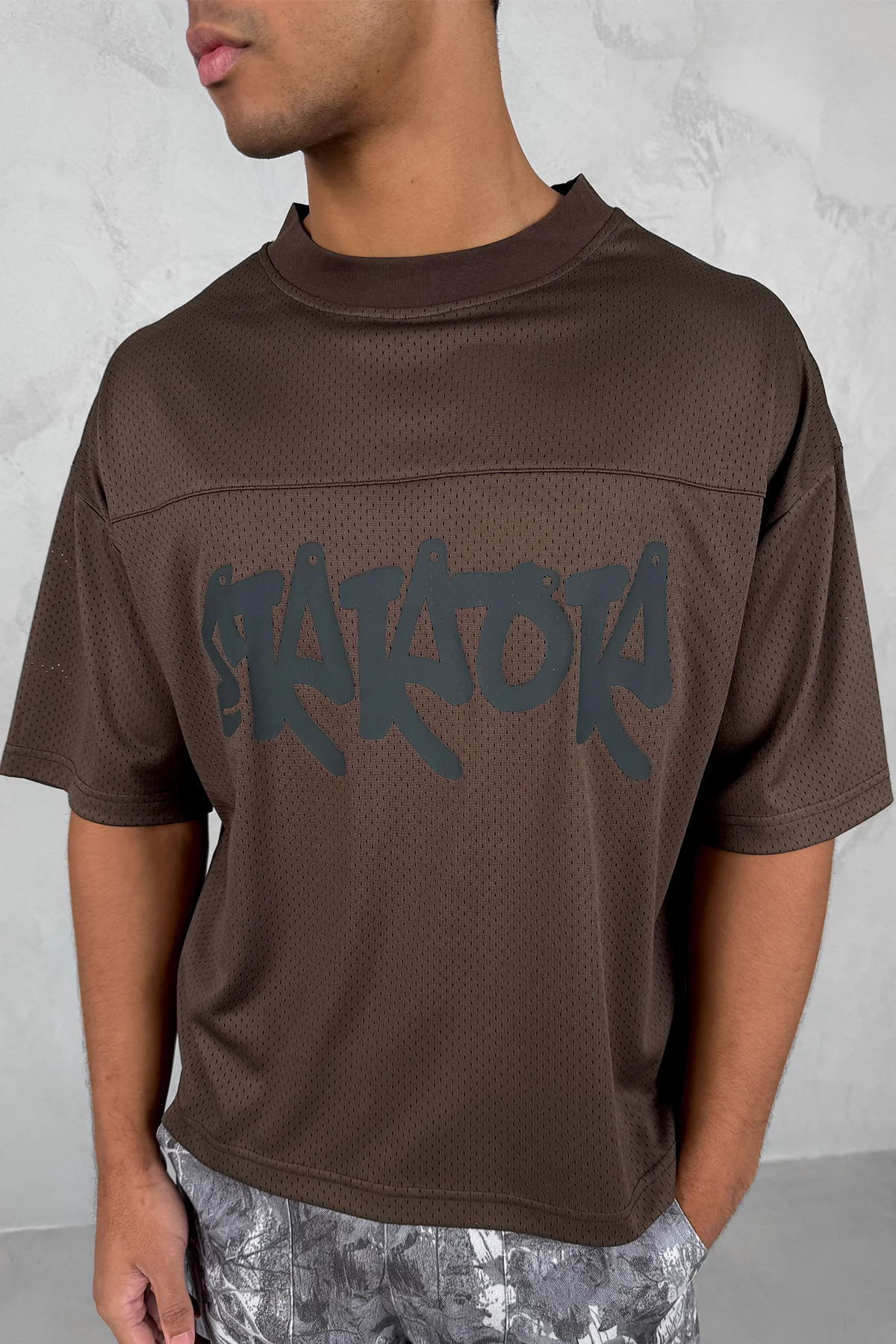 Error Boxy Mesh T-Shirt - Khaki Brown - Image 5