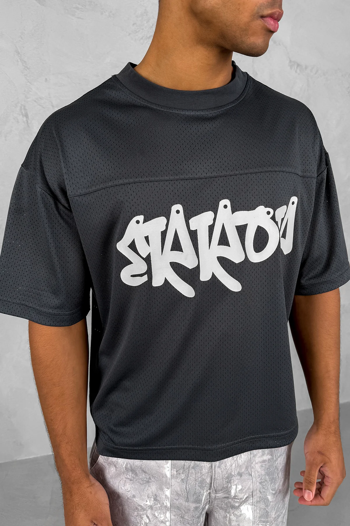 Error Boxy Mesh T-Shirt - Charcoal - Image 3