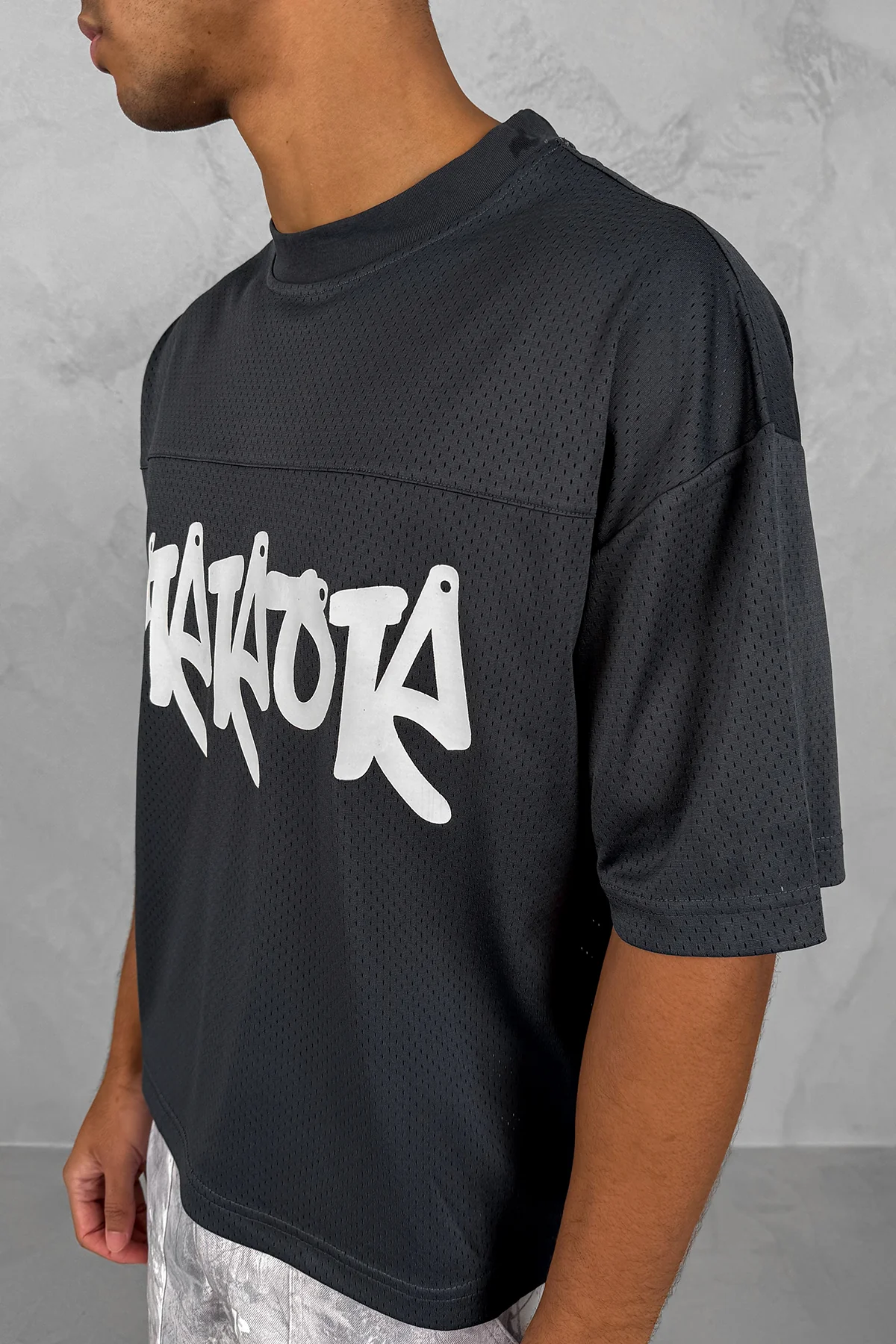 Error Boxy Mesh T-Shirt - Charcoal - Image 5