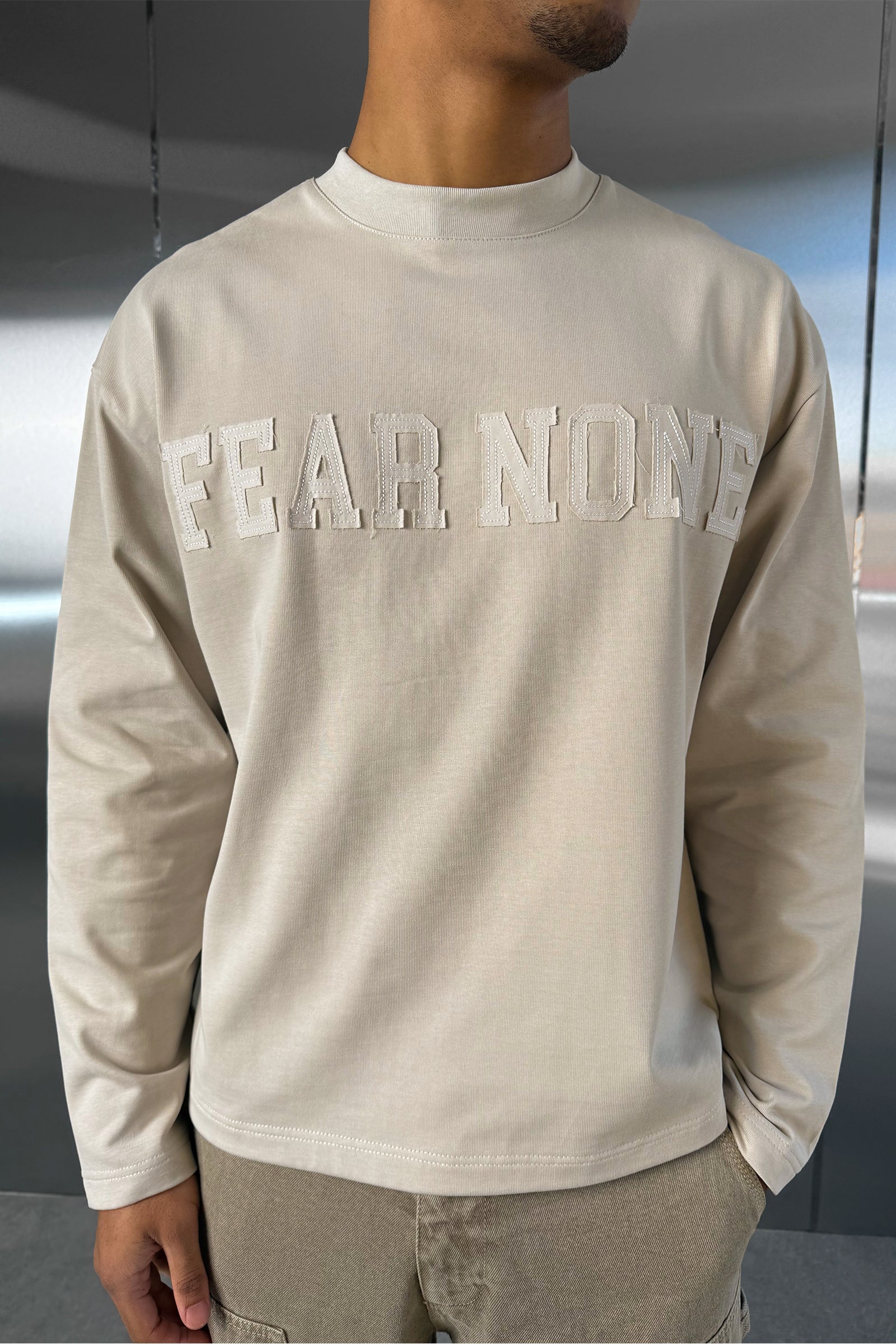 Fear None Boxy Long Sleeve T-Shirt - Stone - Image 4