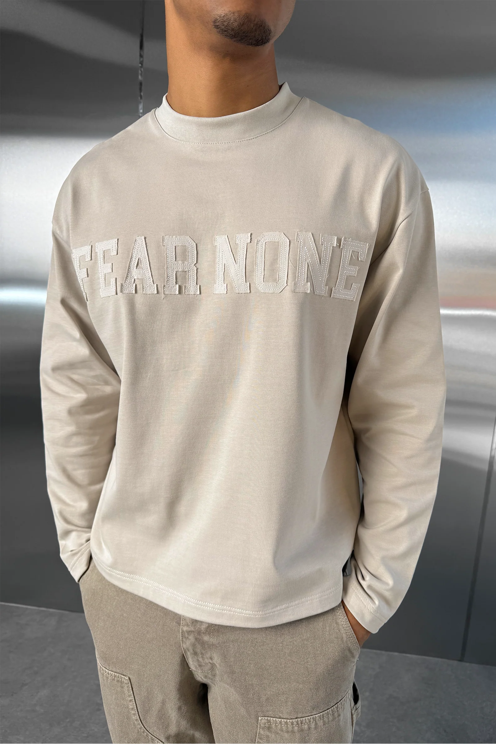Fear None Boxy Long Sleeve T-Shirt - Stone - Image 6