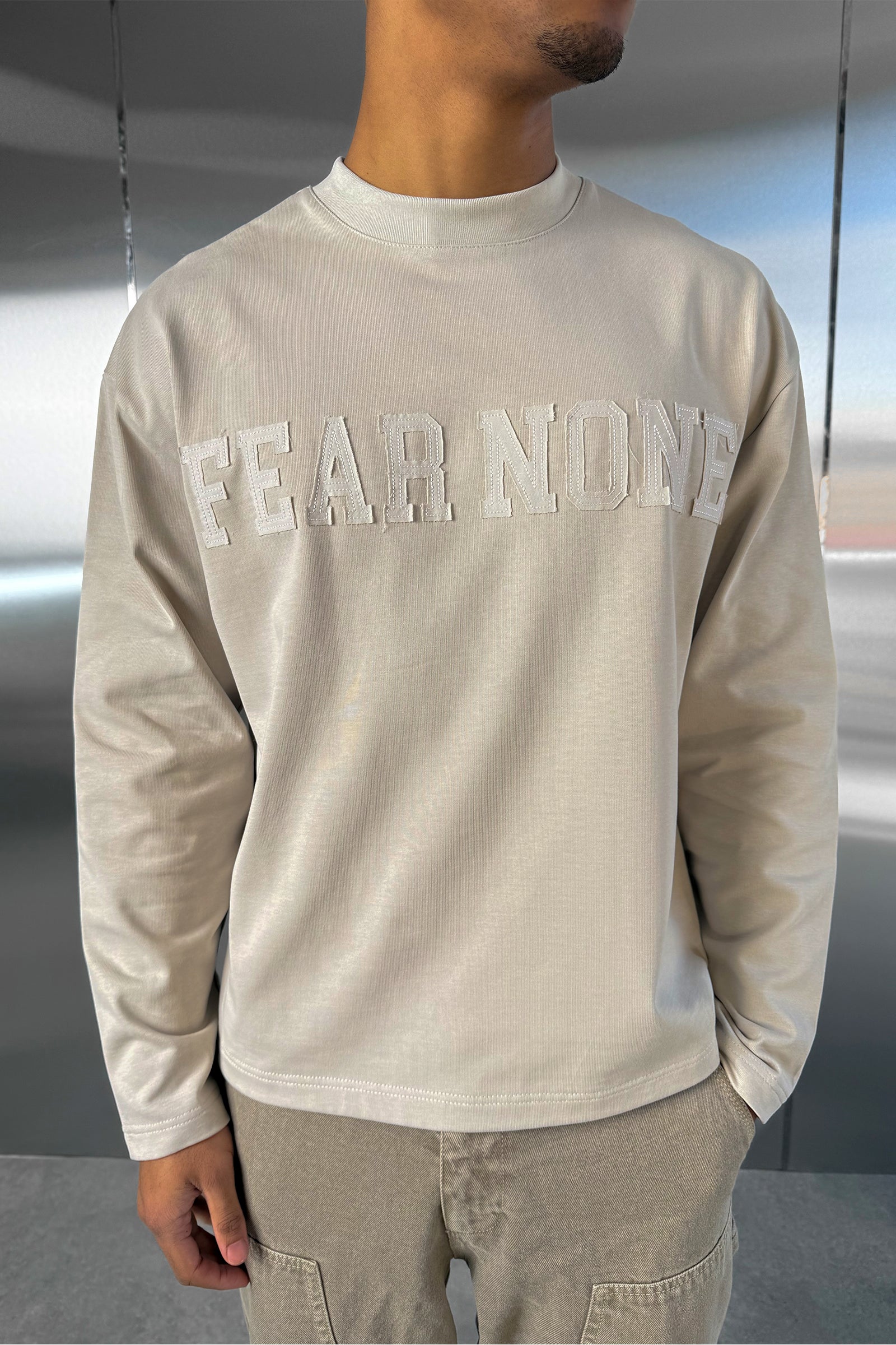 Fear None Boxy Long Sleeve T-Shirt - Stone - Image 8