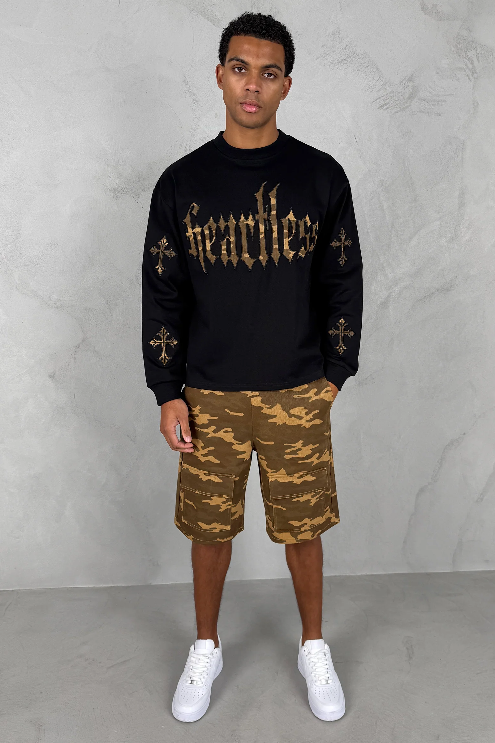 Heartless Boxy Long Sleeve Camo T-Shirt - Black - Image 8