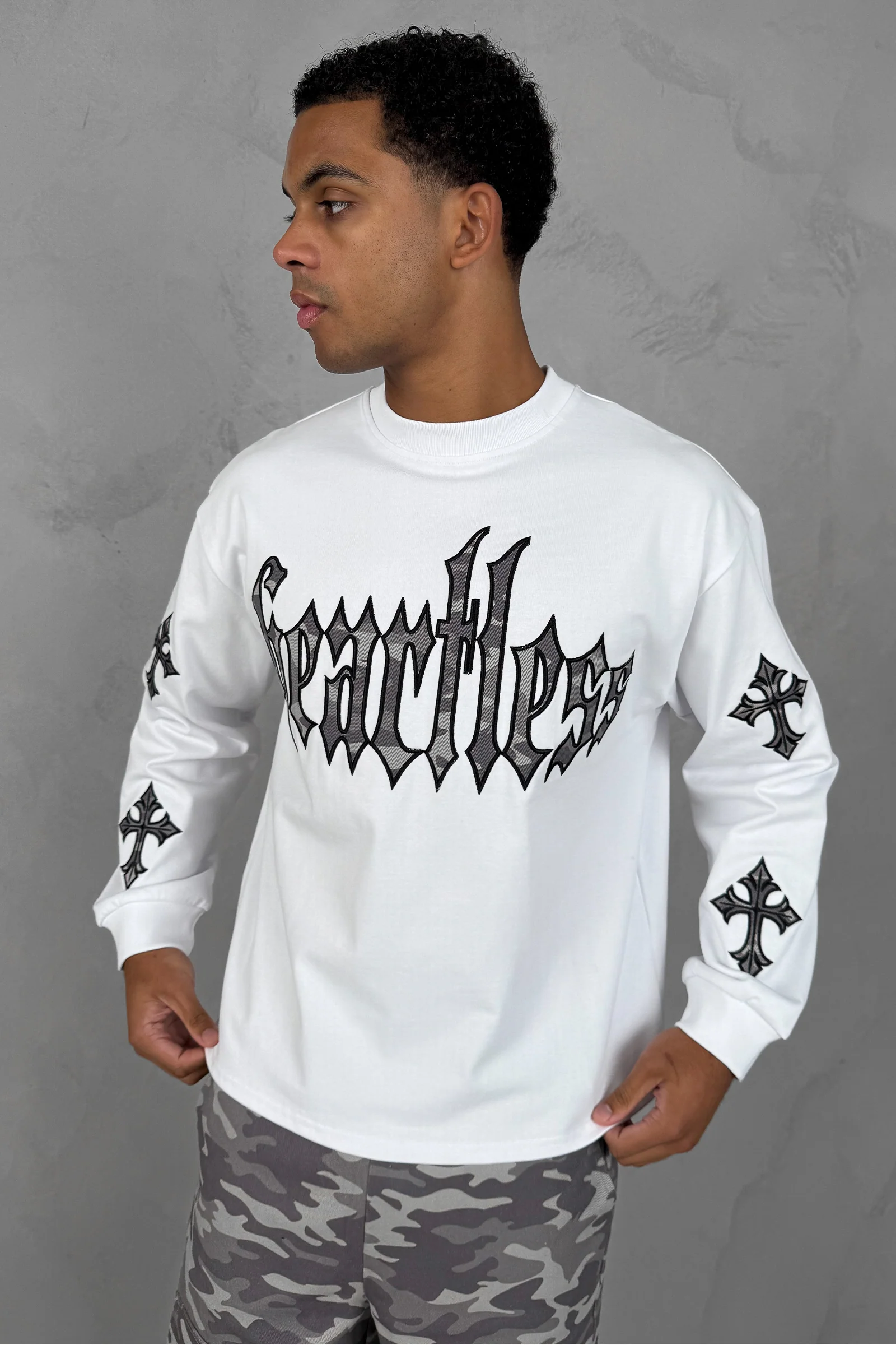 Heartless Boxy Long Sleeve Camo T-Shirt - White - Image 13