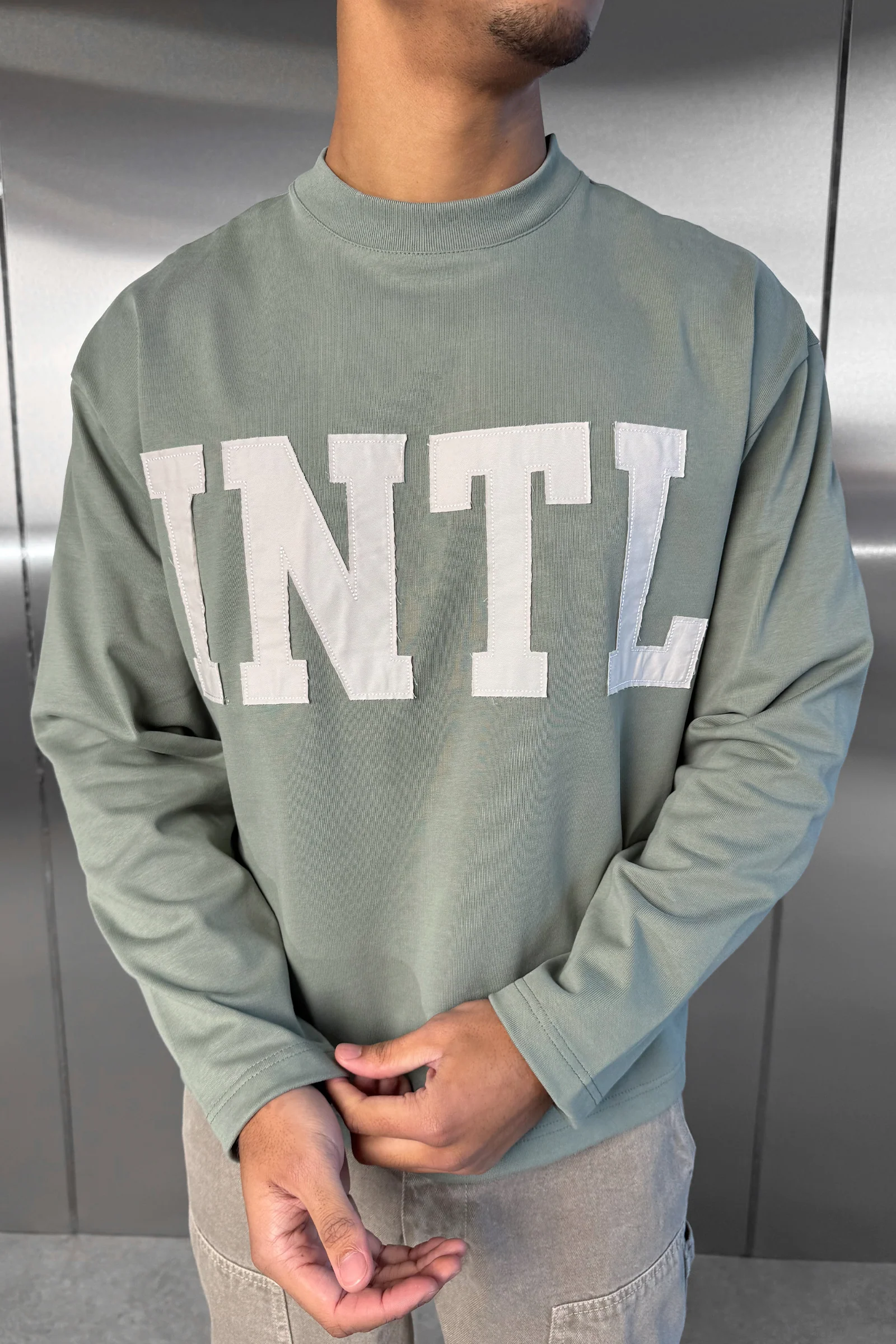 INTL Boxy Long Sleeve T-Shirt - Khaki - Image 3