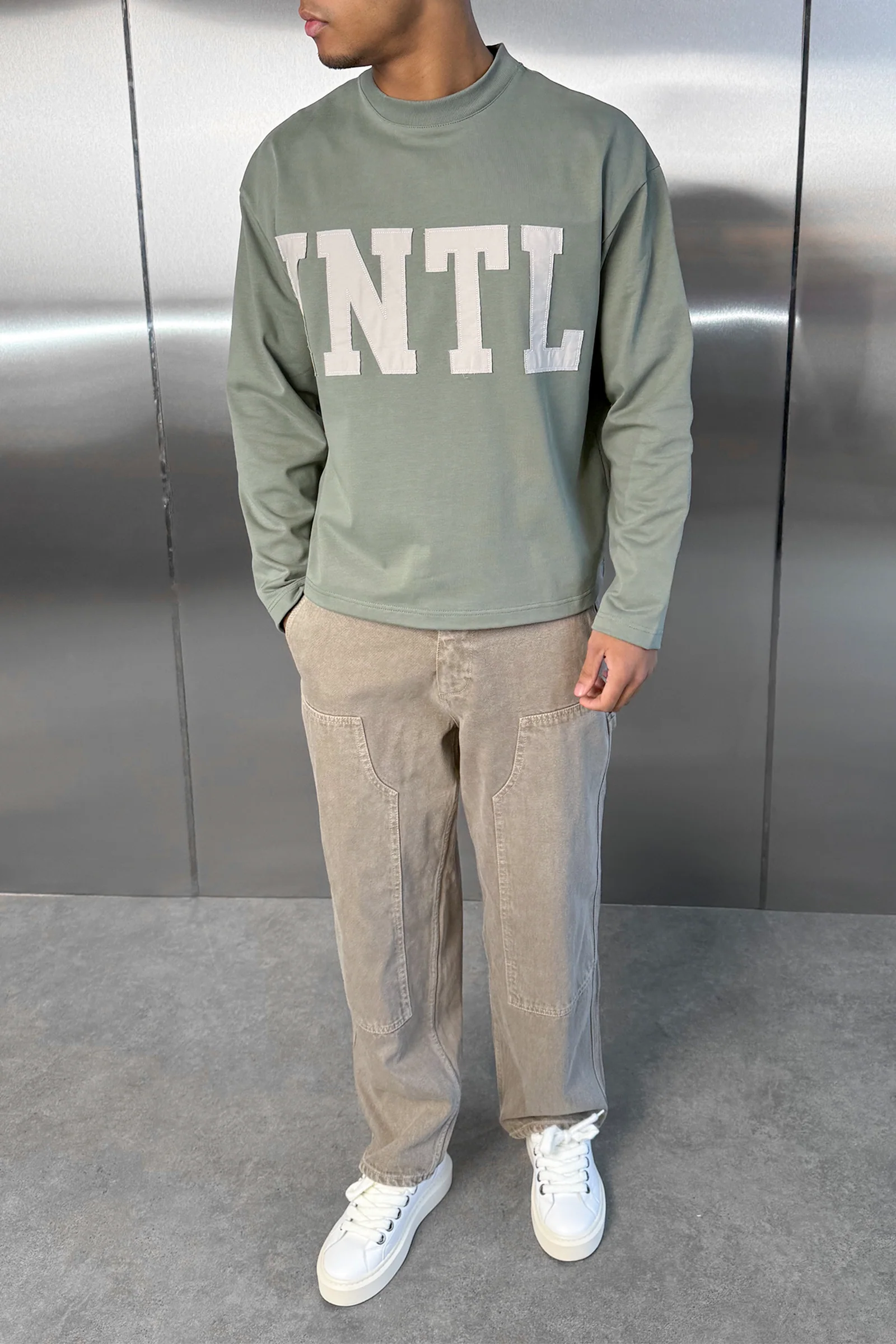 INTL Boxy Long Sleeve T-Shirt - Khaki - Image 5