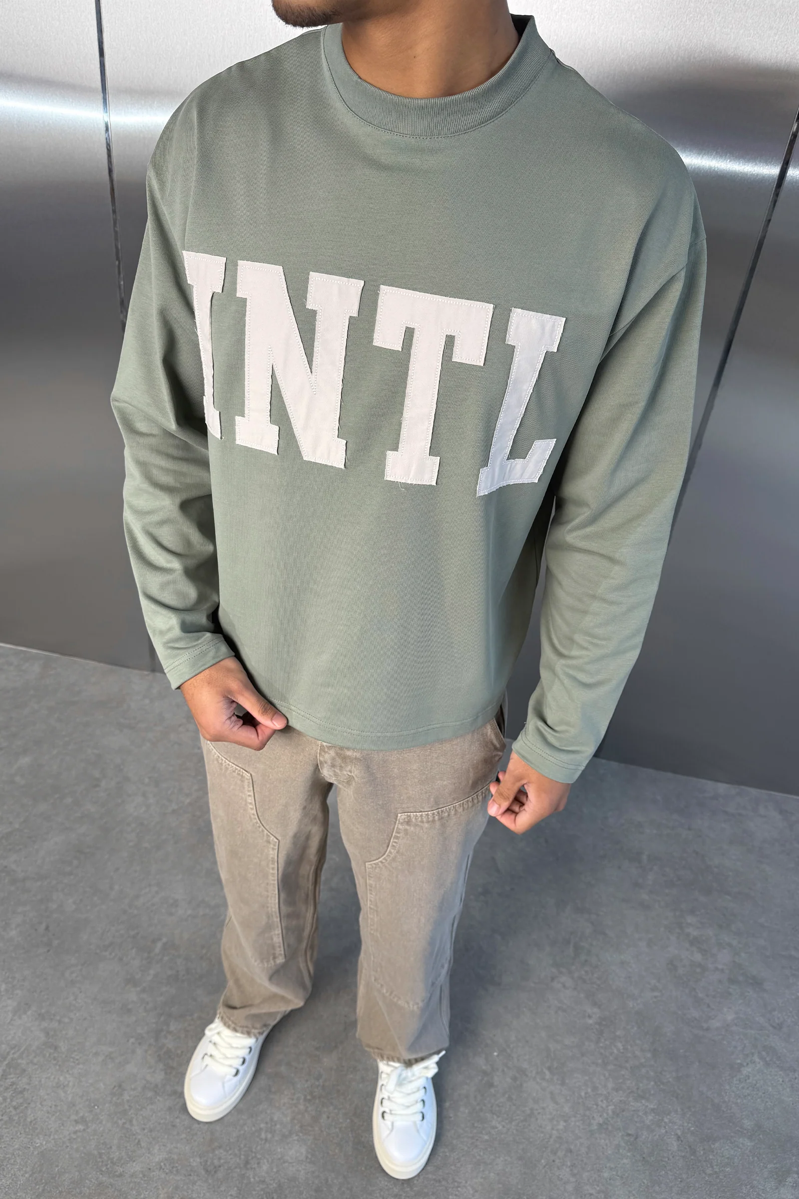 INTL Boxy Long Sleeve T-Shirt - Khaki - Image 8