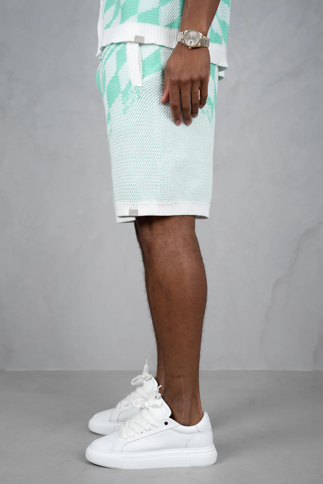 Knitted Checked Shorts - Mint - Image 3