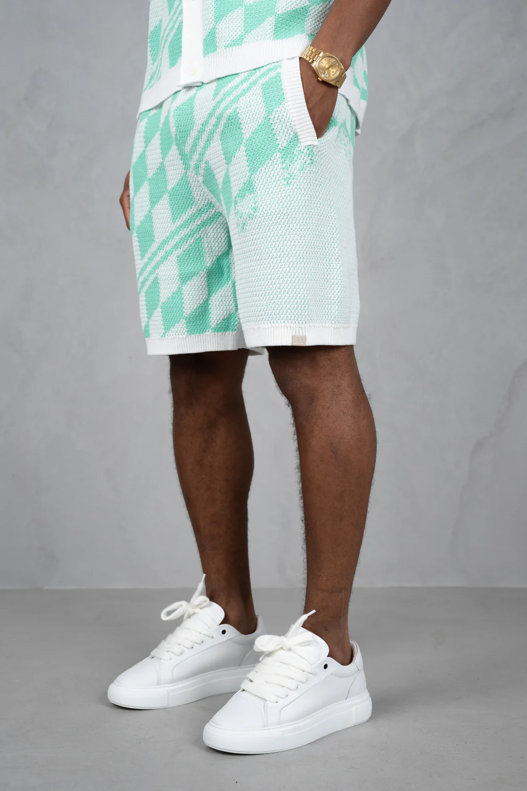 Knitted Checked Shorts - Mint - Image 5