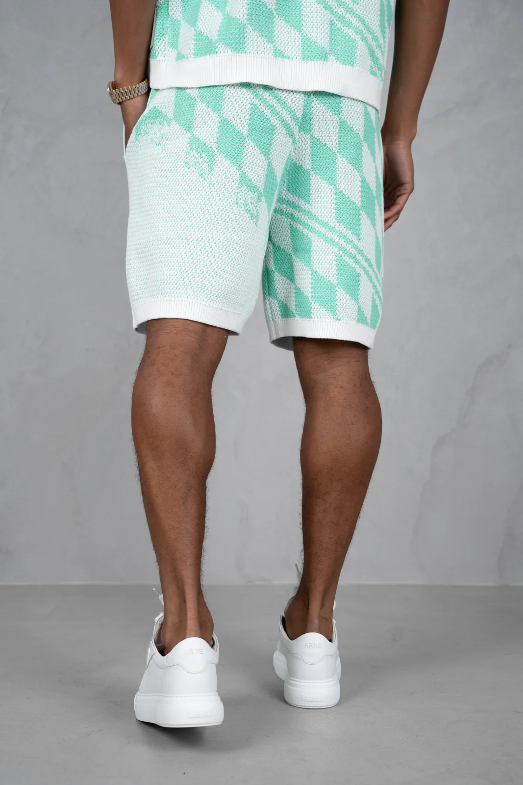 Knitted Checked Shorts - Mint - Image 7