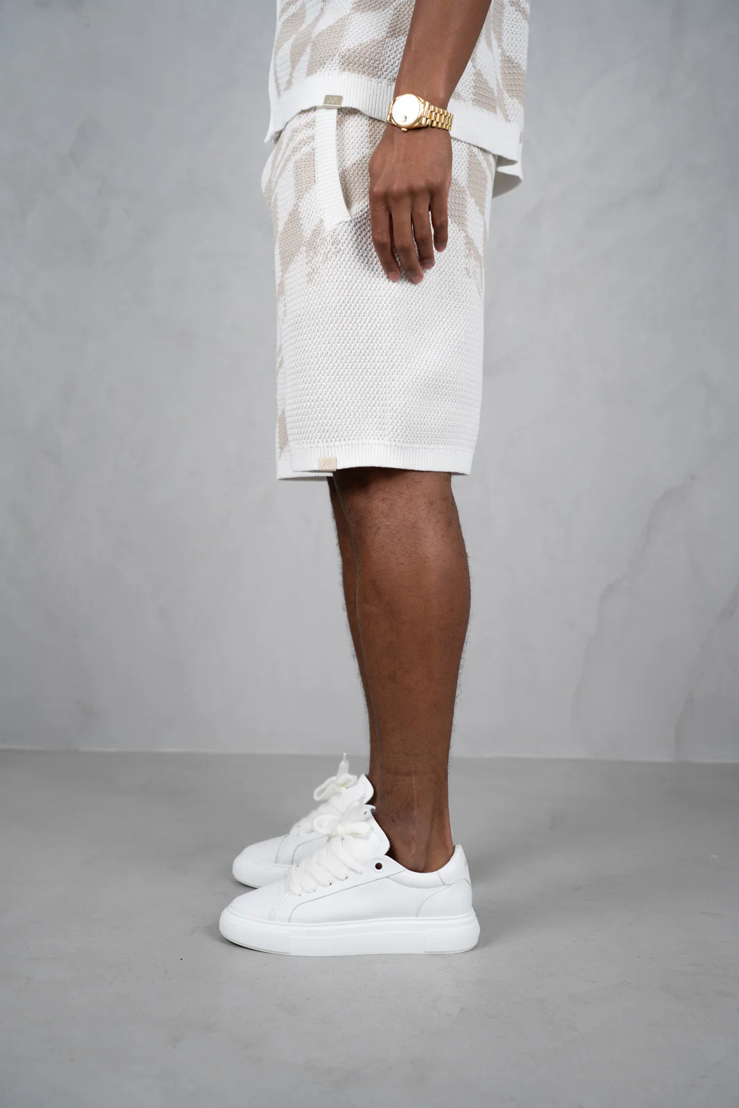 Knitted Checked Shorts - Taupe - Image 9