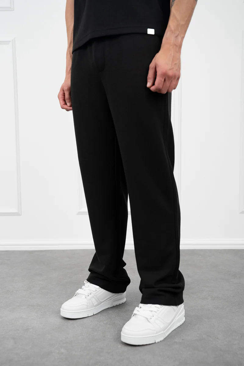 Waffle Straight Joggers - Black
