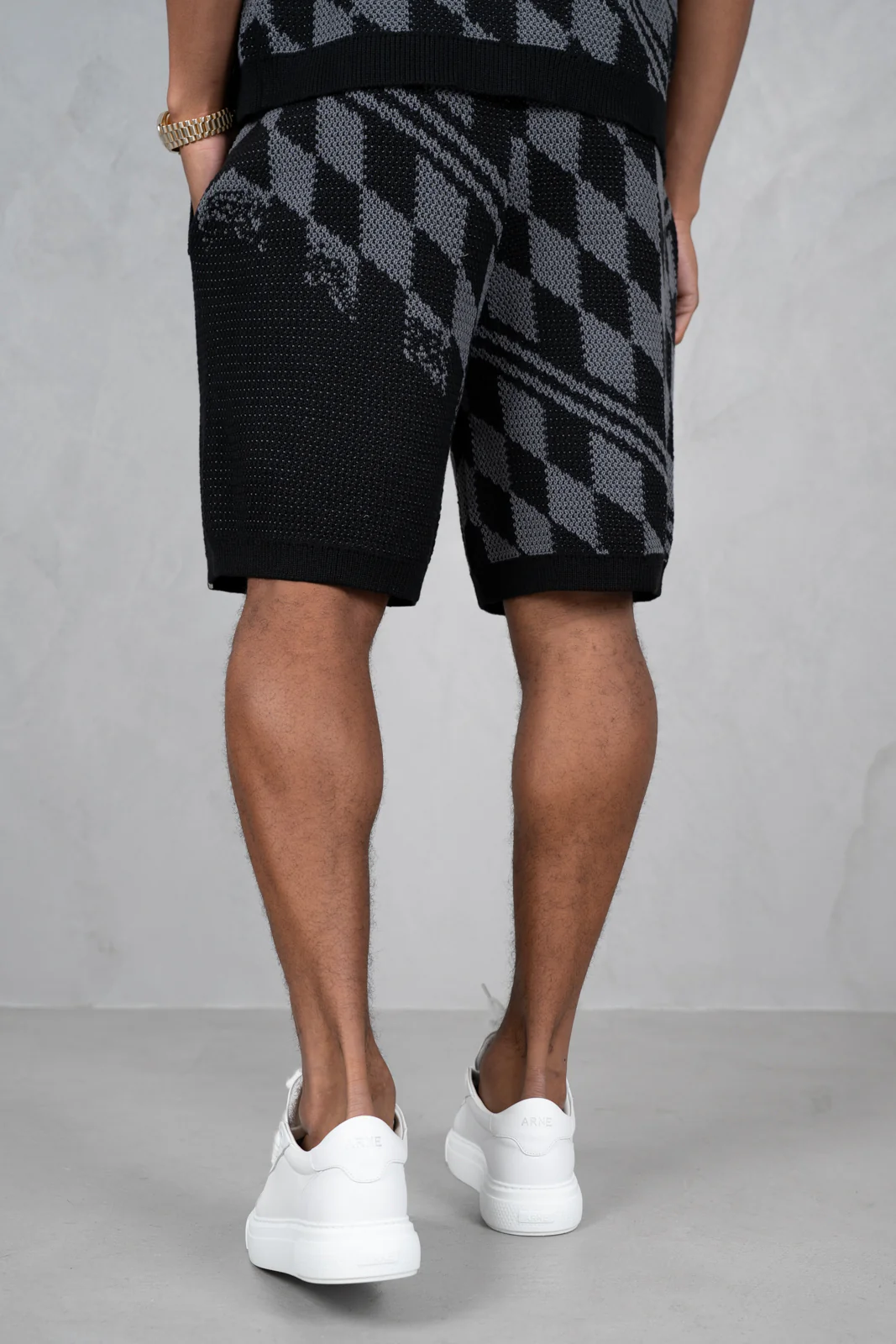 Knitted Checked Shorts - Black/Charcoal - Image 11