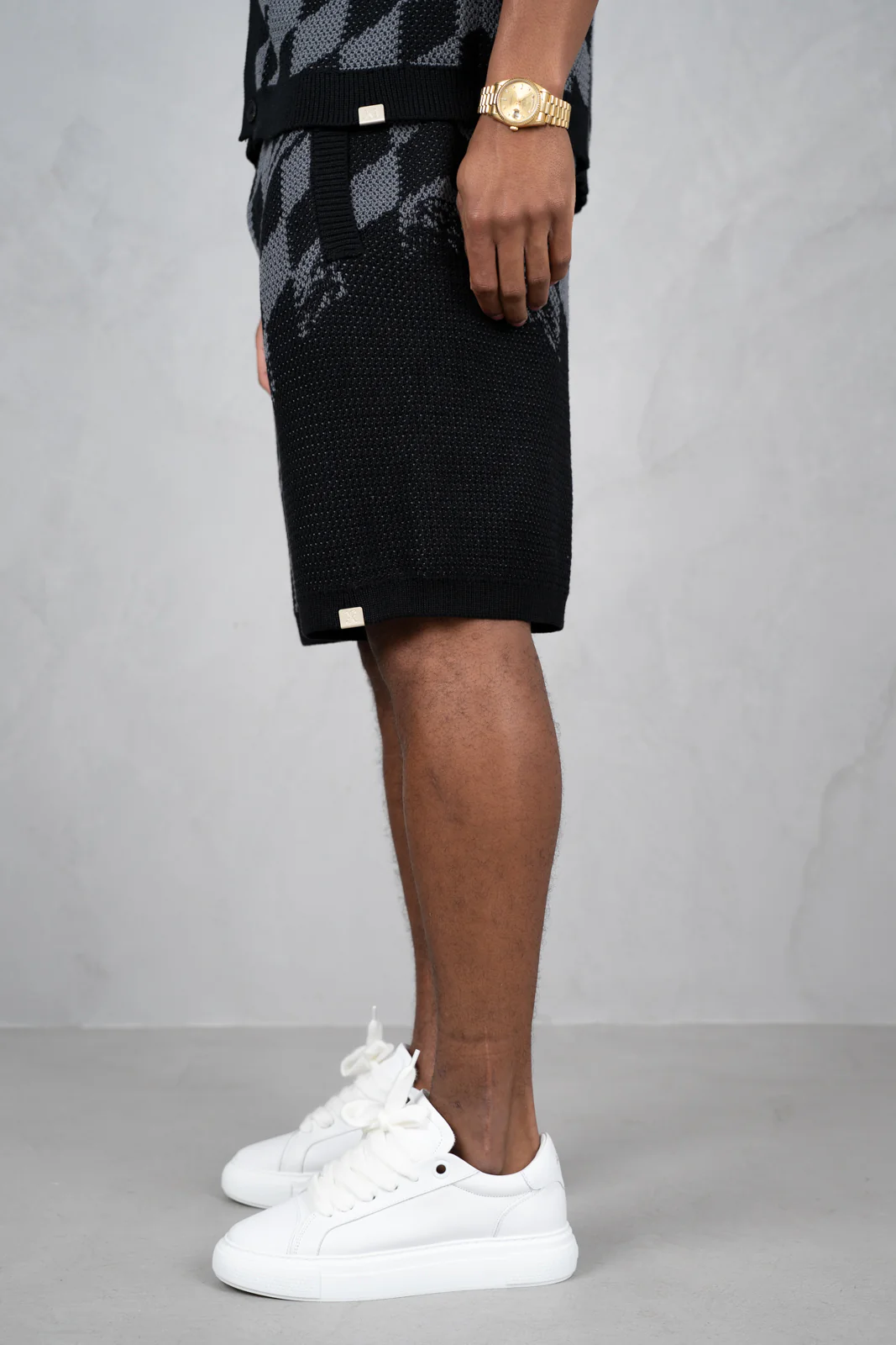 Knitted Checked Shorts - Black/Charcoal - Image 9