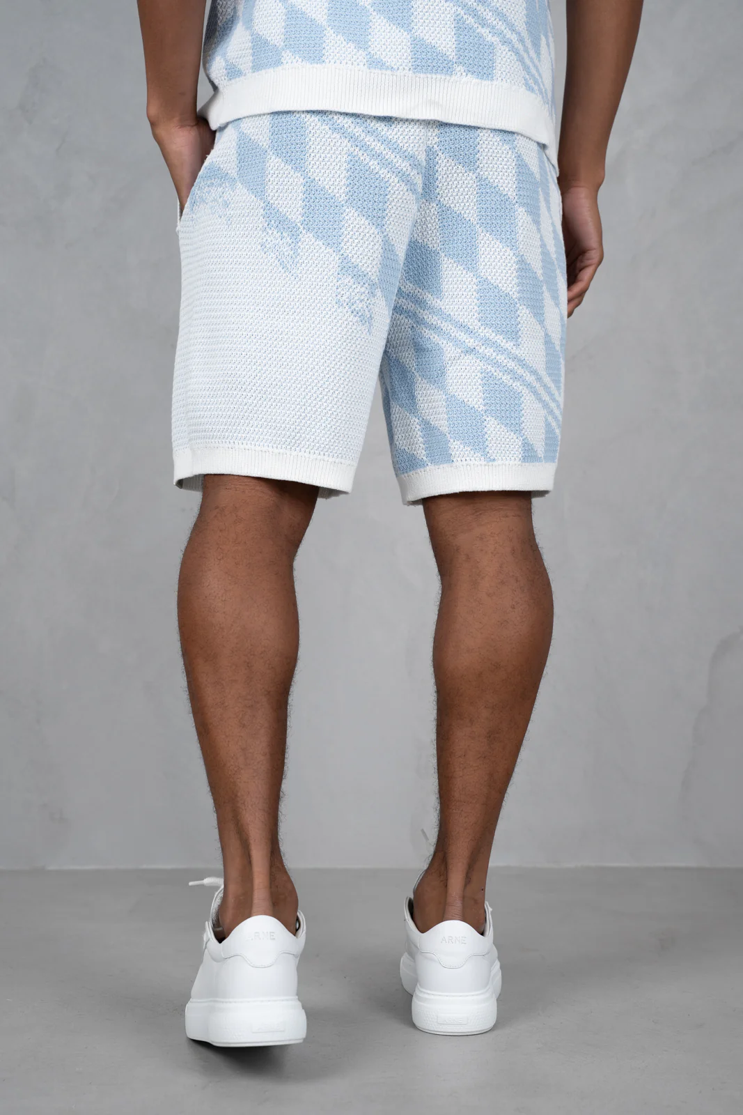 Knitted Checked Shorts - Pale Blue/White - Image 10