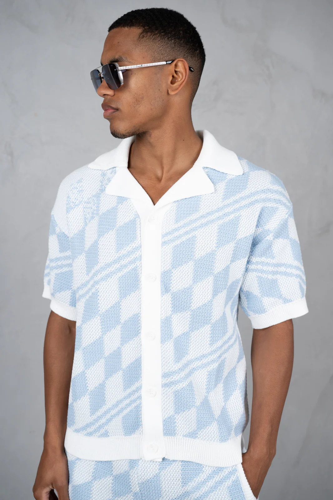 Knitted Checked Shorts - Pale Blue/White - Image 18