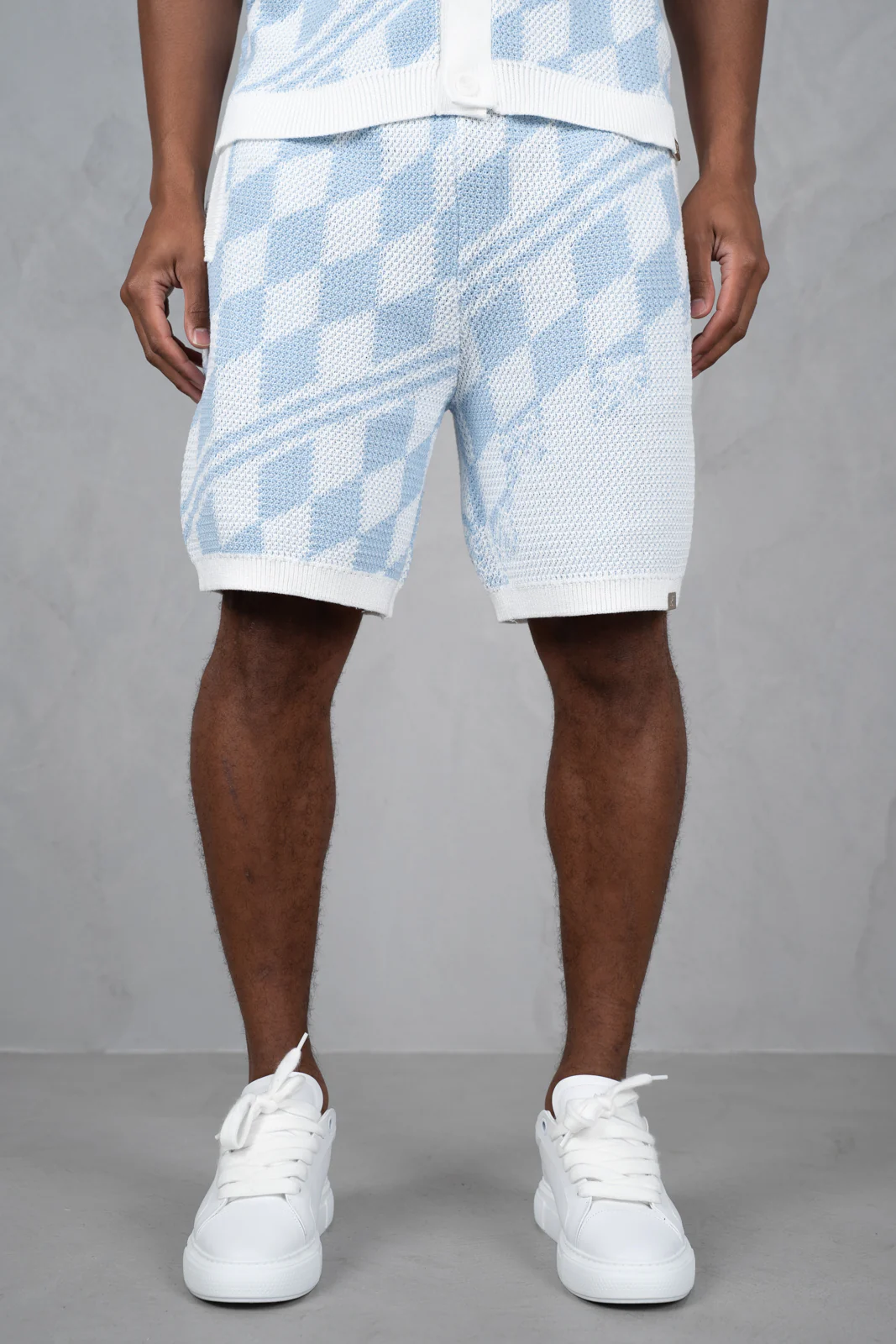 Knitted Checked Shorts - Pale Blue/White - Image 5
