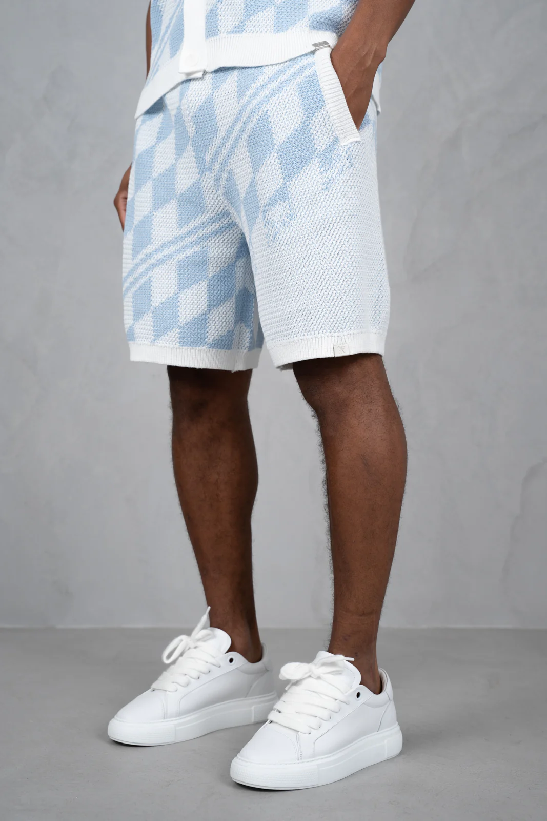 Knitted Checked Shorts - Pale Blue/White - Image 7