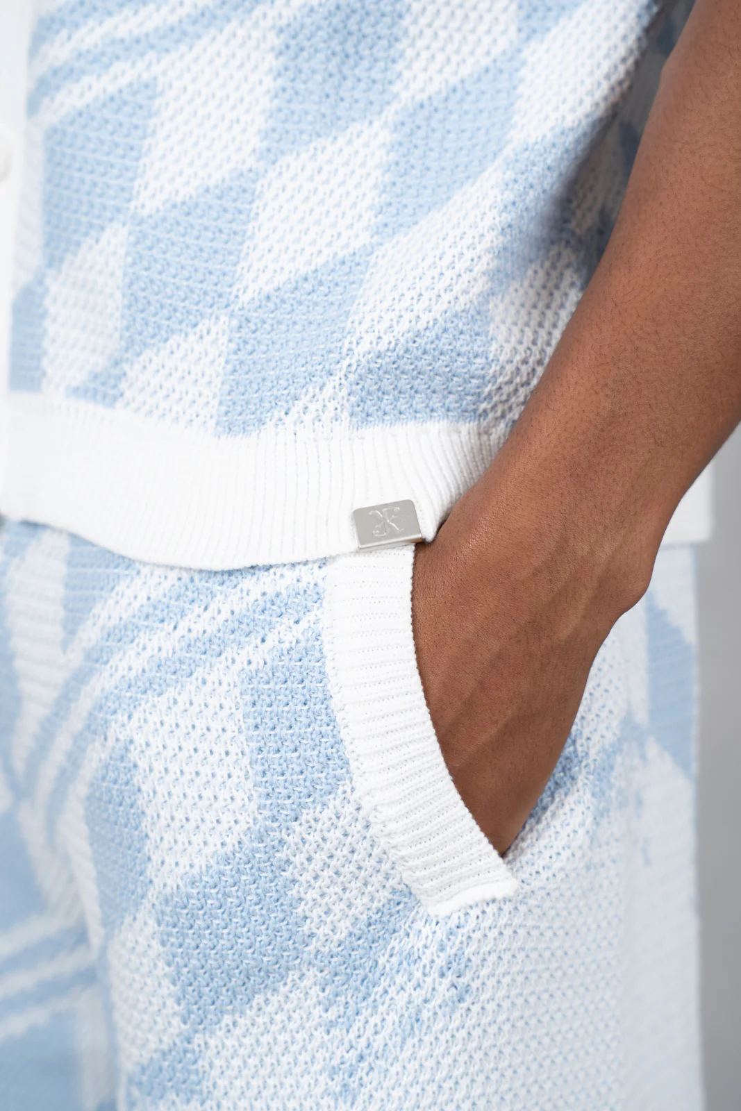 Knitted Checked Shorts - Pale Blue/White - Image 8