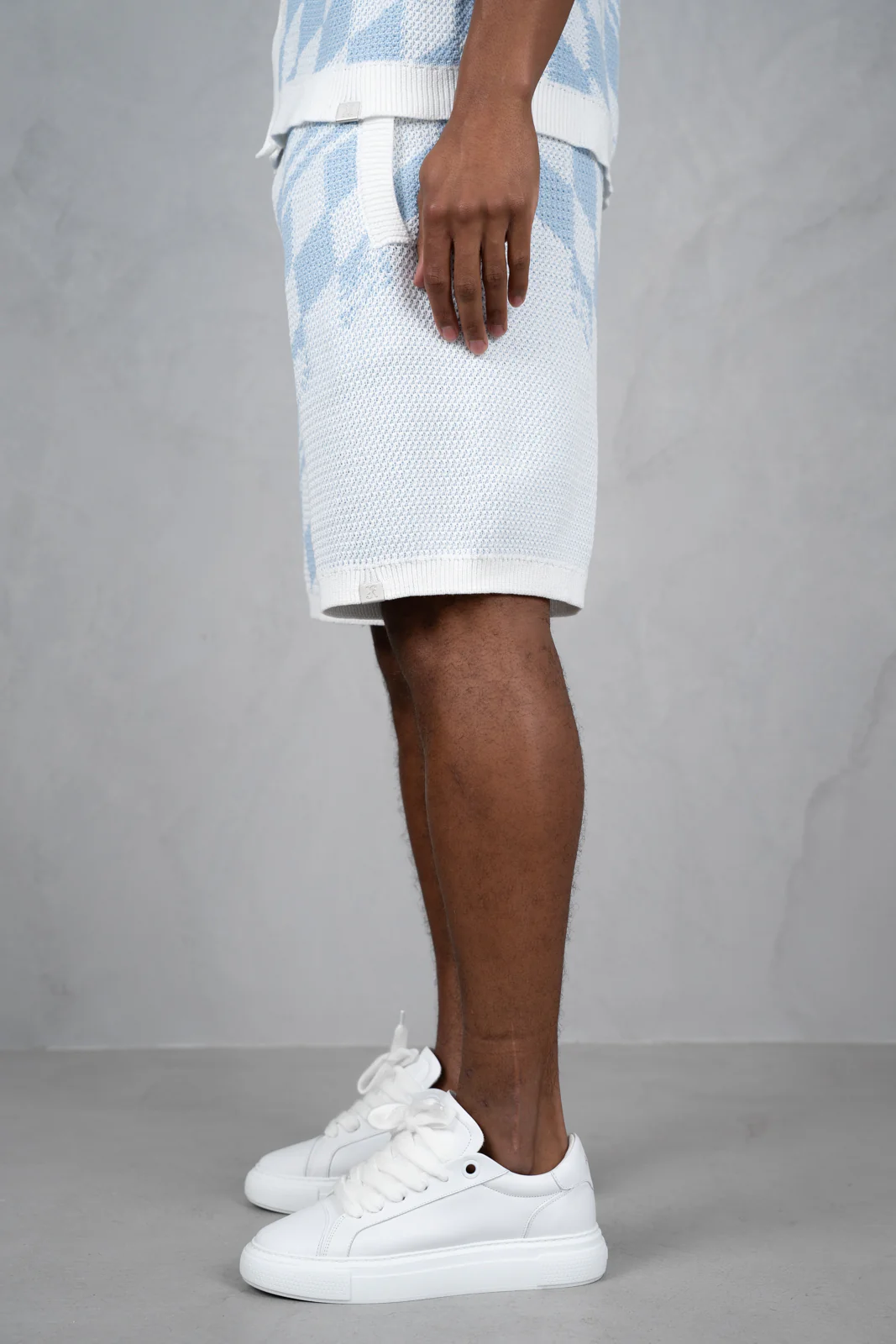 Knitted Checked Shorts - Pale Blue/White - Image 9