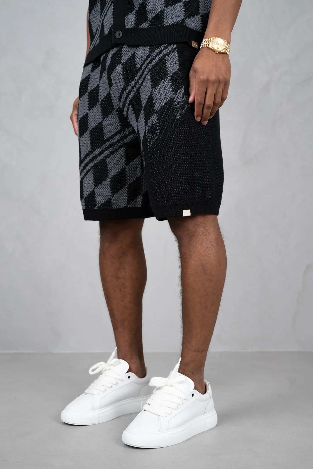 Boxy Checked Knitted Shirt - Black/Charcoal - Image 11