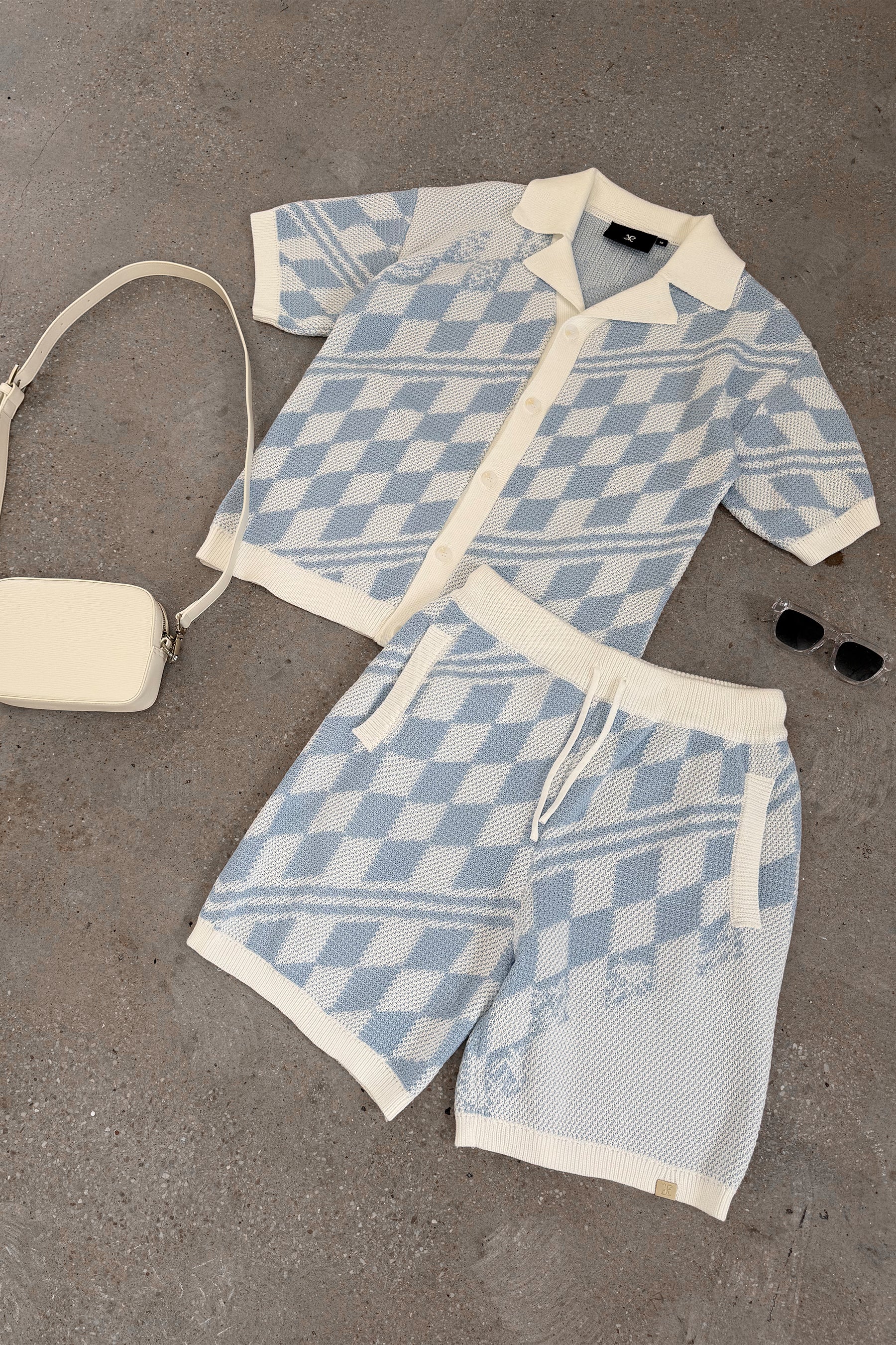 Boxy Checked Knitted Shirt - Pale Blue/White - Image 11